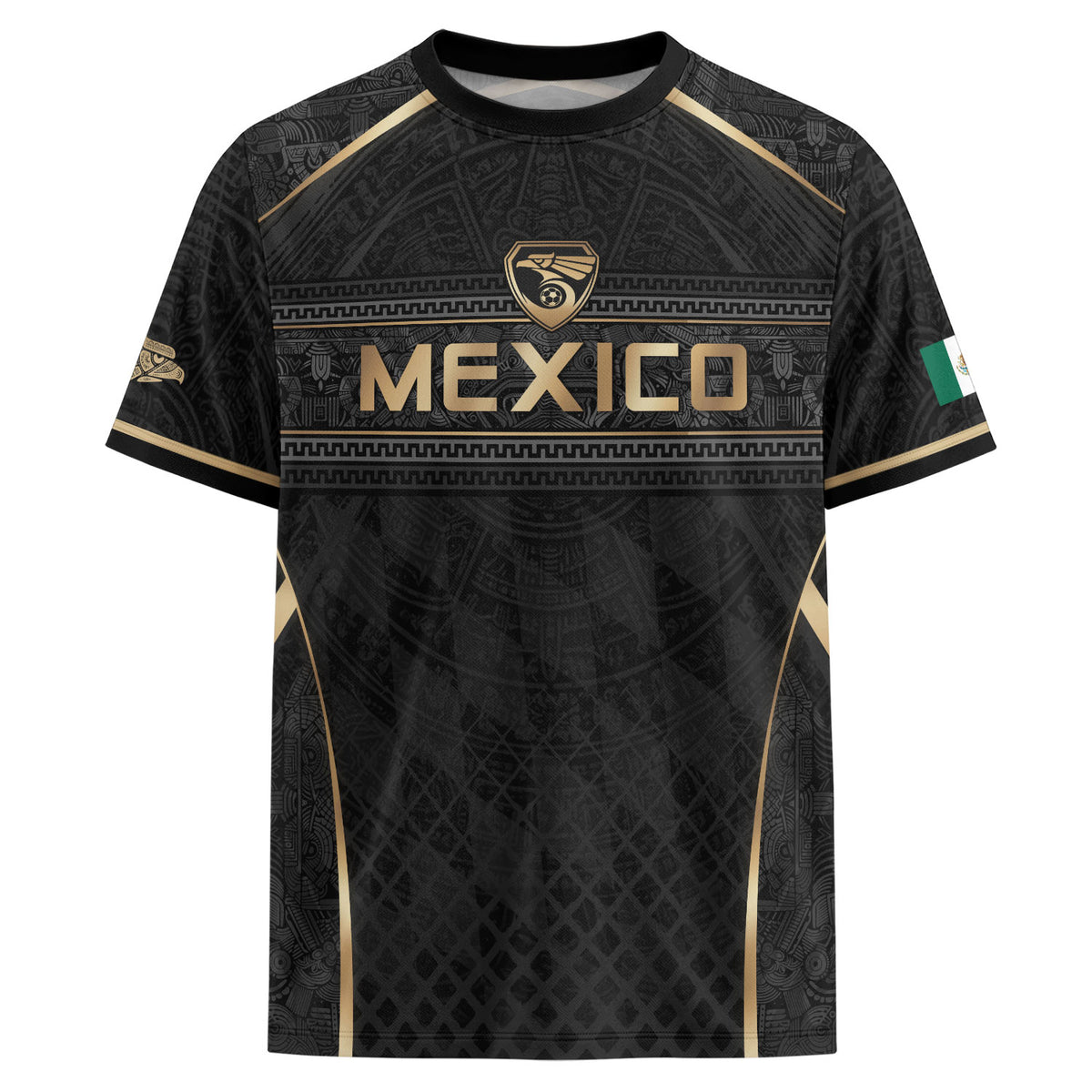 Mexico Soccer Jersey Men Black Gold Aztec Football Shirt Retro Fan Apparel
