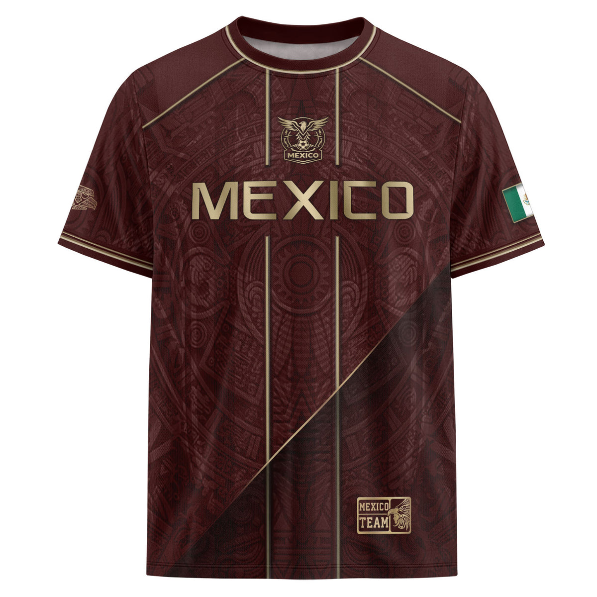 Mexico Soccer Jersey Men Maroon Gold Heritage Football Shirt Aztec Style Top