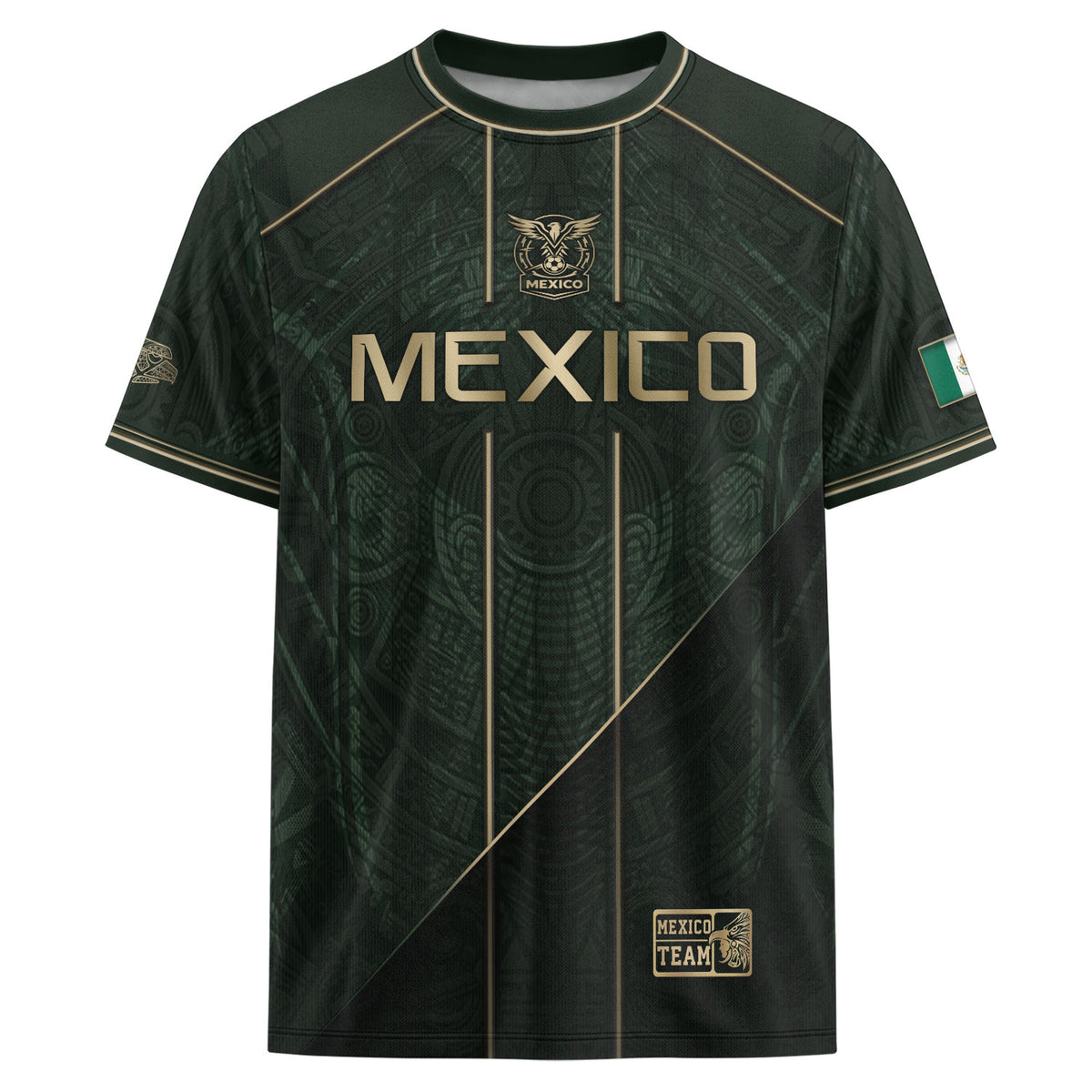 Mexico Soccer Jersey Dark Green Gold Football Shirt Aztec Fan Men Edition Apparel