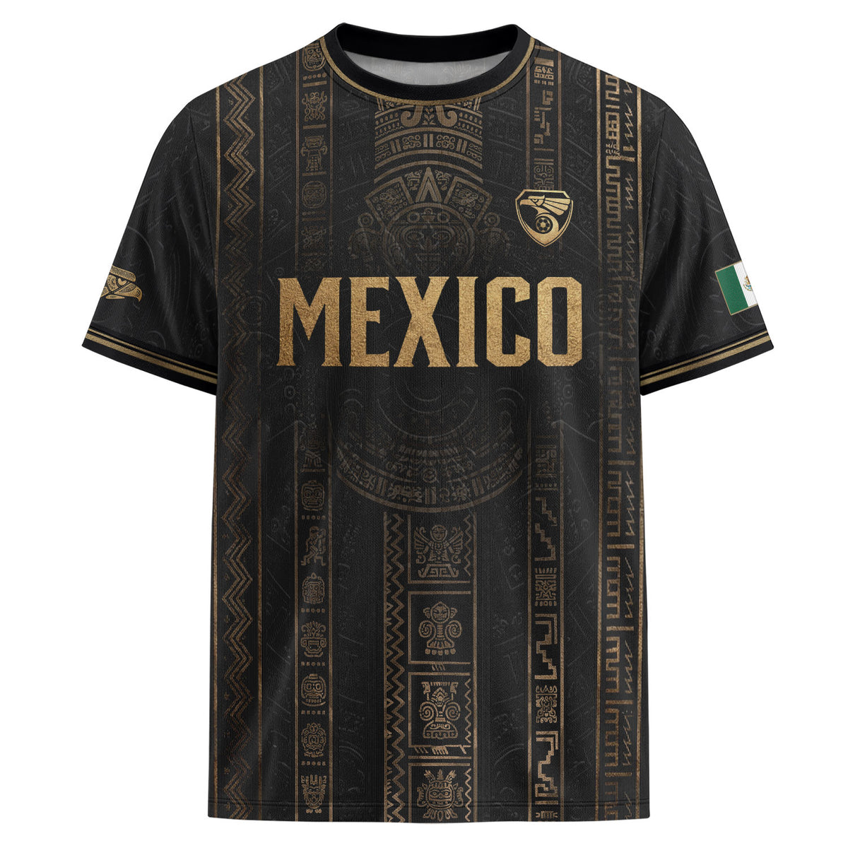 Mexico Soccer Jersey Black Gold Aztec Calendar Football Shirt Fan Men Edition Tee