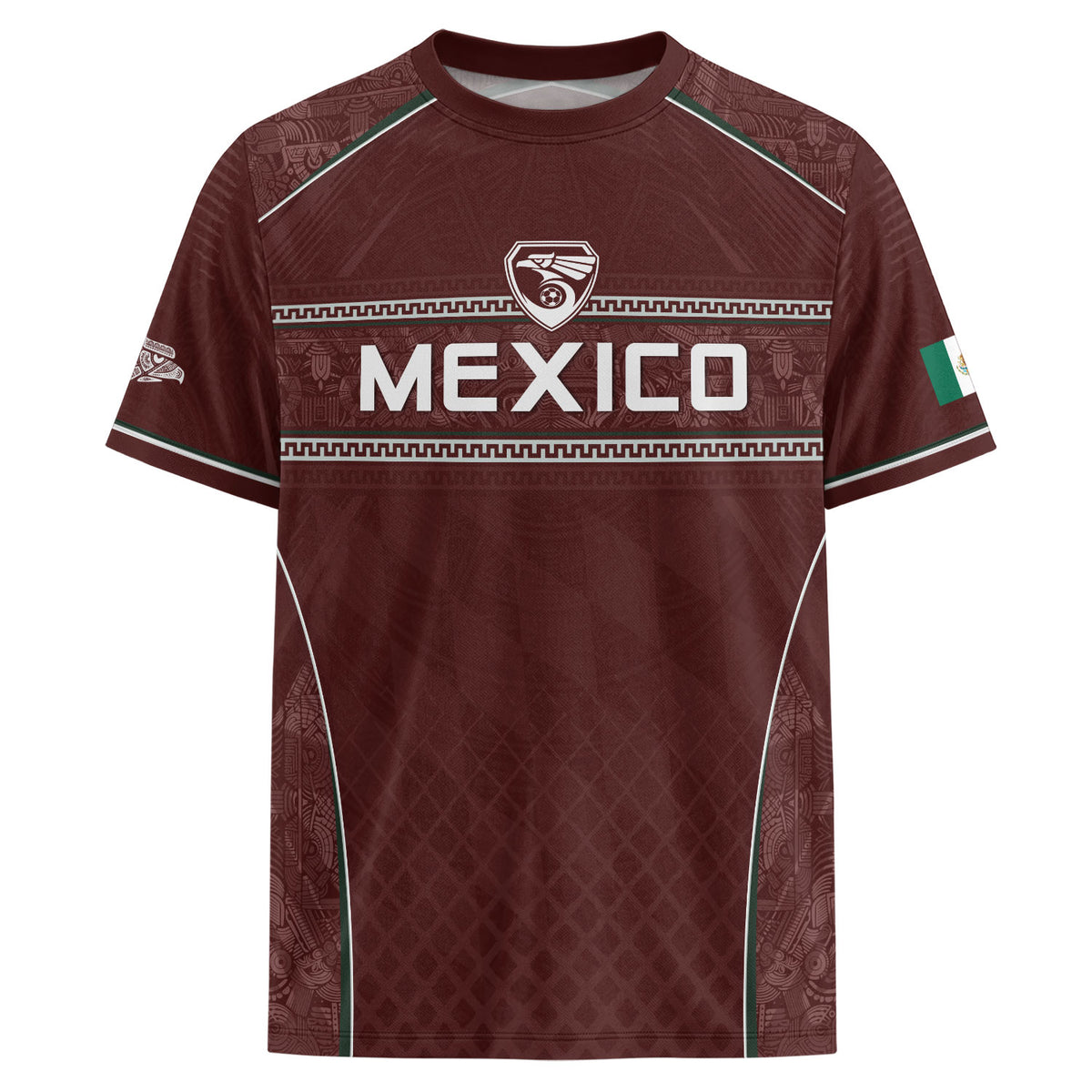 Maroon Mexico Soccer Jersey Aztec Coat of Arms Football Men Shirt Mexico Fan Tee