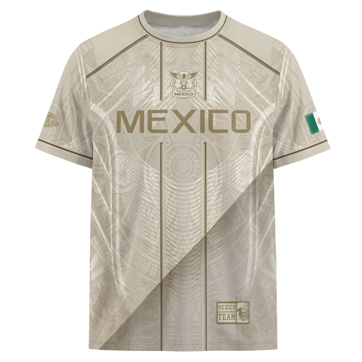 Mexico Soccer Jersey Men Beige Gold Aztec Calendar Mexican Football Shirt