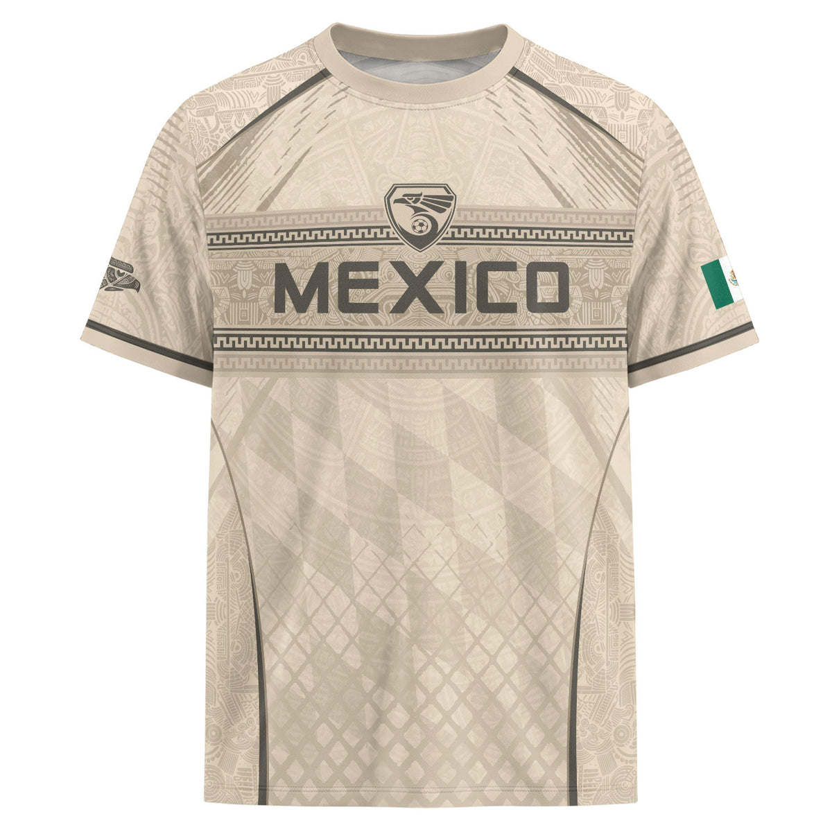 Mexico Soccer Jersey - Beige Vintage Aztec Pattern Heritage Graphic Football Shirt