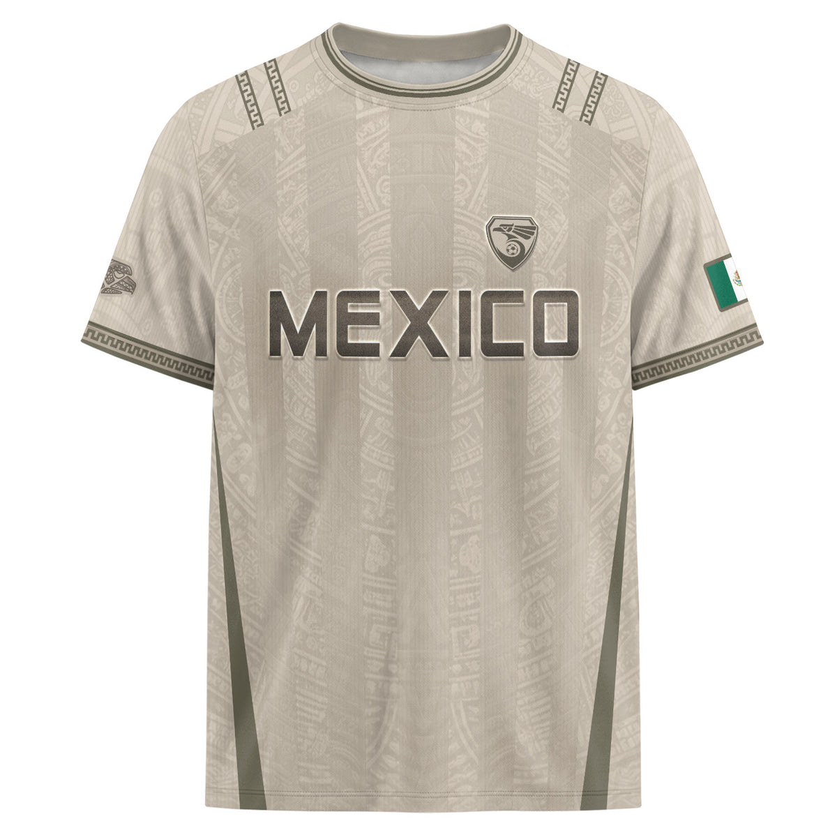 Mexico Soccer Jersey - Beige Vintage Aztec Pattern Heritage Football Shirt