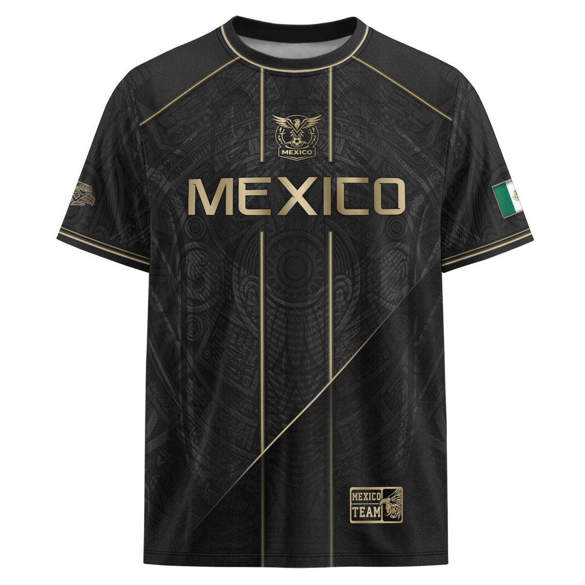 Mexico Soccer Jersey - Black & Gold Aztec Heritage Tribal Football Shirt