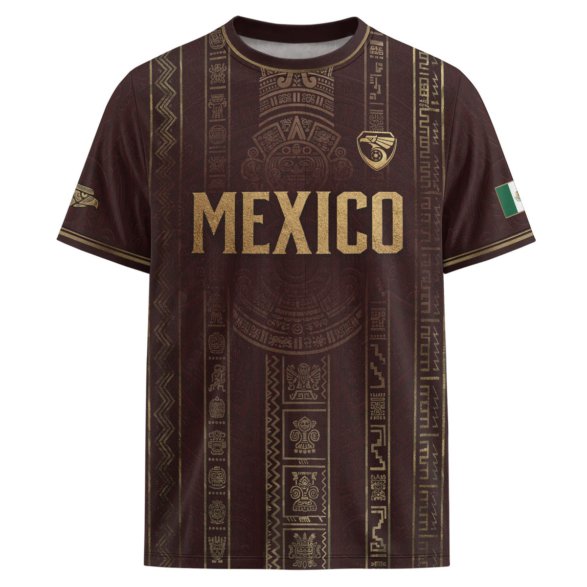 Mexico Soccer Jersey - Maroon & Gold Aztec Sun Stone Heritage Football Shirt