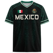Mexico Soccer Jersey Dark Green V Neck Unisex Shirt Aztec Calendar Graphic Football Top