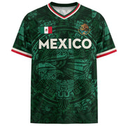 Mexico Soccer Jersey V Neck Unisex Green Shirt Aztec Warrior Eagle Pattern Football Apparel
