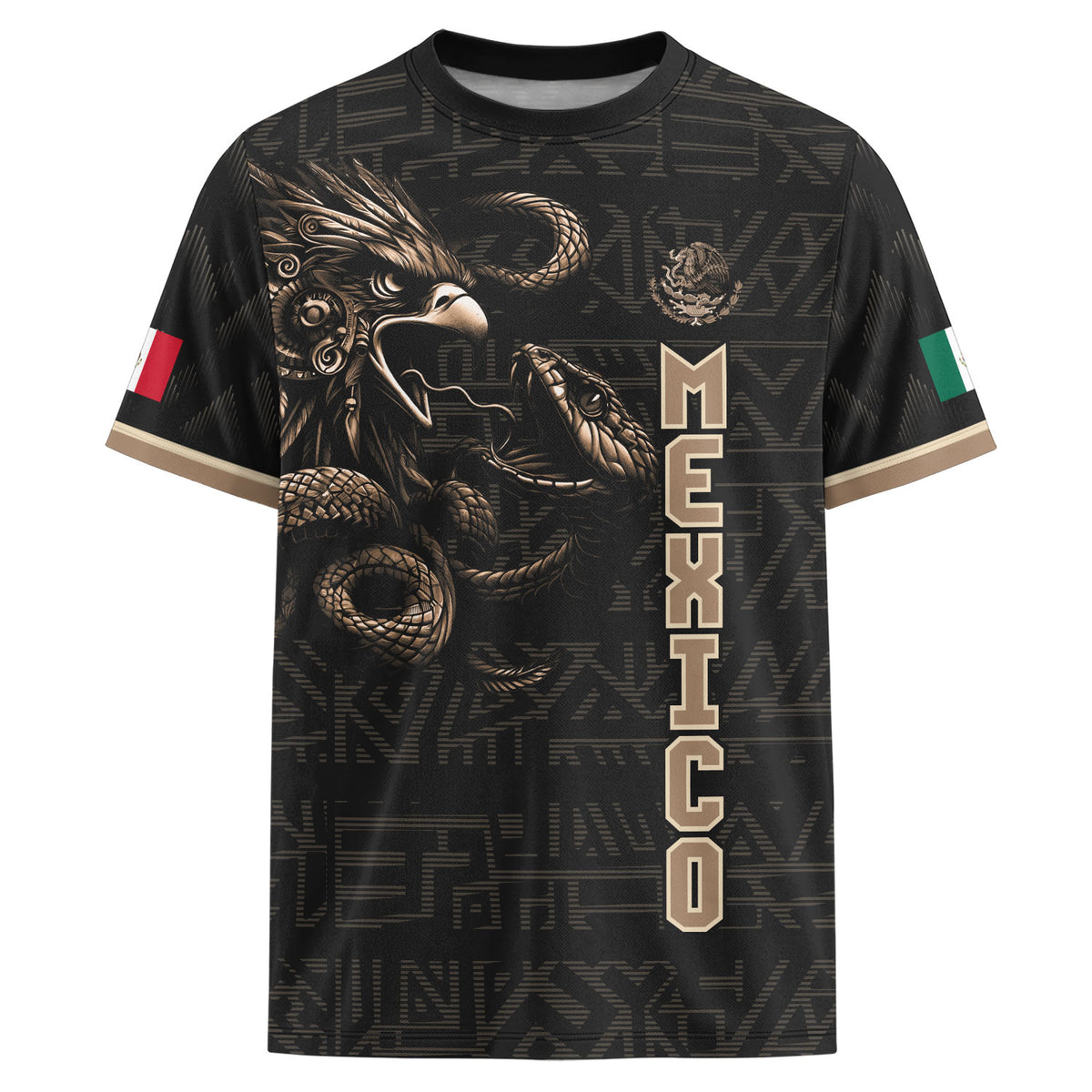 Mexico Soccer Jersey Black Gold Eagle Serpent Design