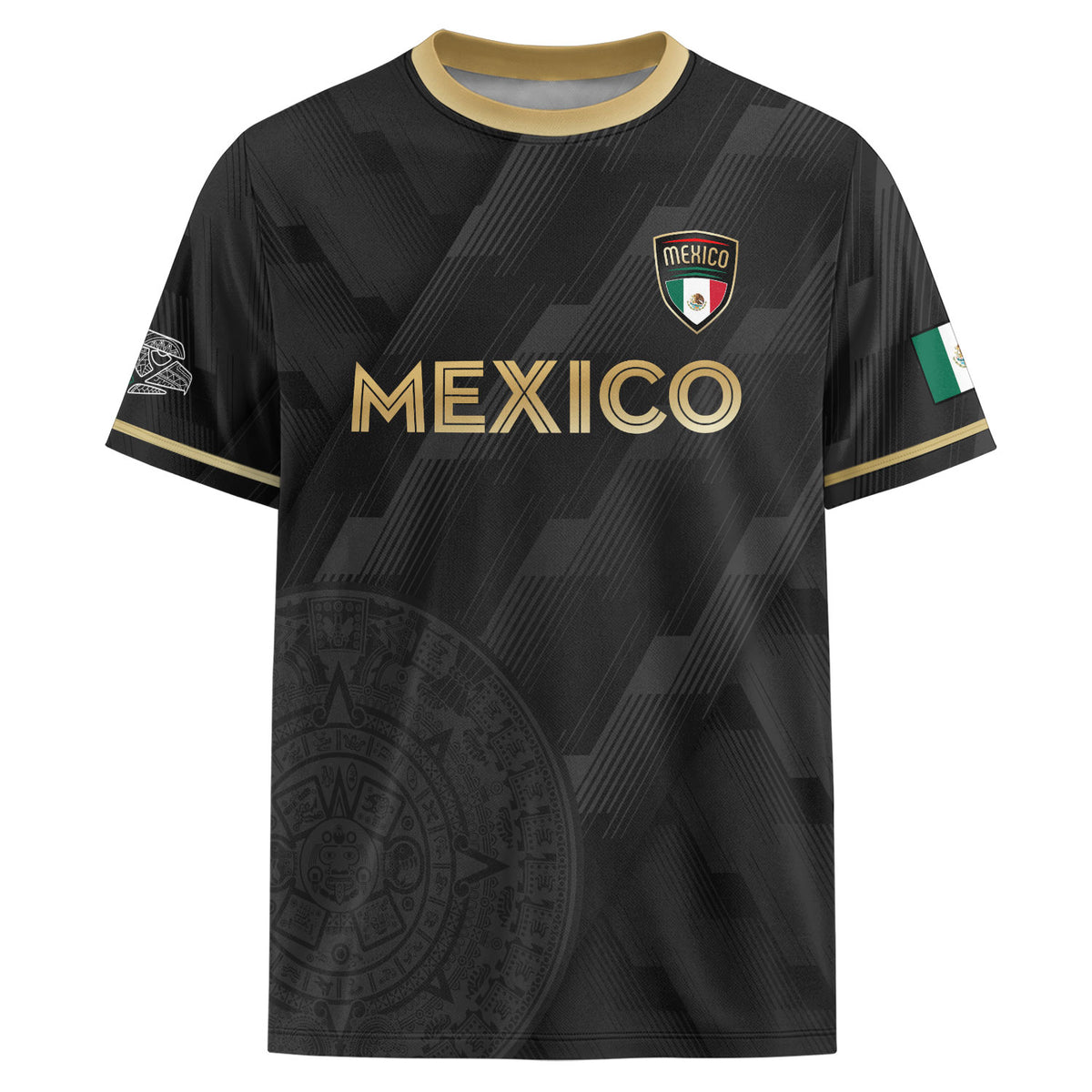 Camiseta de fútbol de México estilo negro con sutil diseño azteca