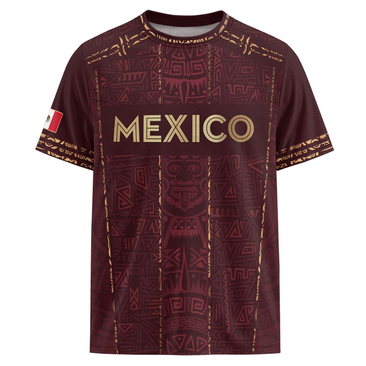 Camiseta de fútbol premium con emblema de águila azteca verde y dorado de México