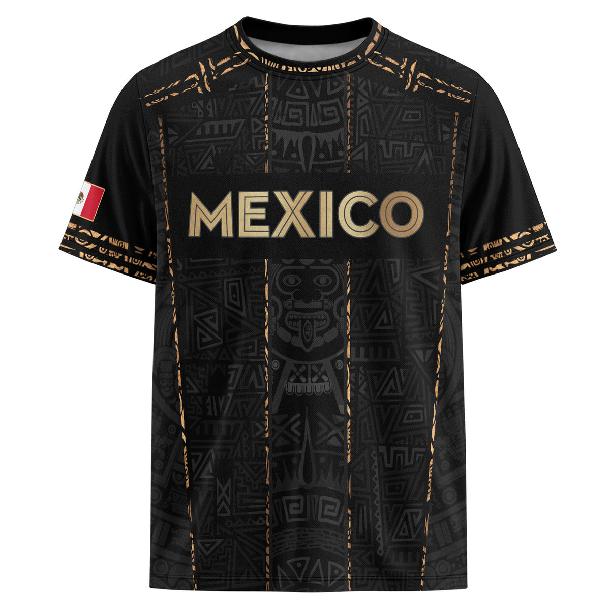 Camiseta de fútbol premium con emblema de águila azteca verde y dorado de México