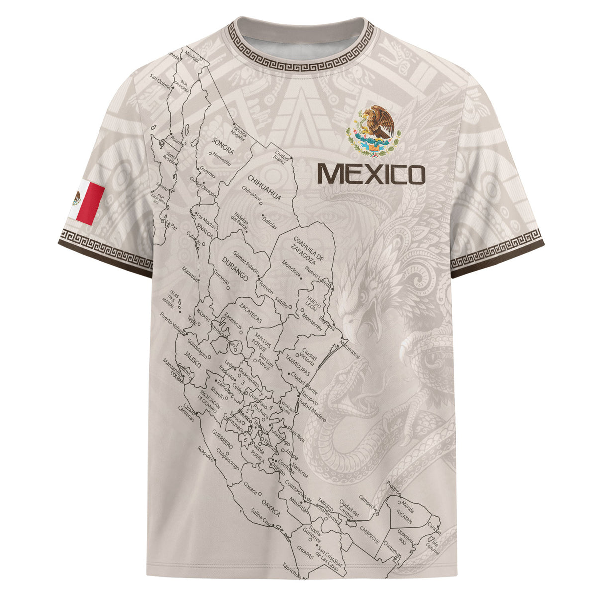Camiseta de fútbol premium con emblema de águila azteca verde y dorado de México