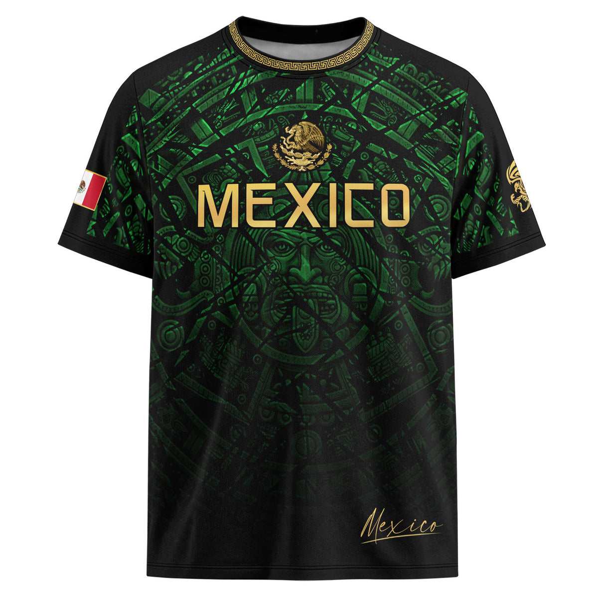 Mexico Soccer Jersey Green Black Aztec Sun Stone - Mexico Fan Heritage Style Shirt For Men, For Women