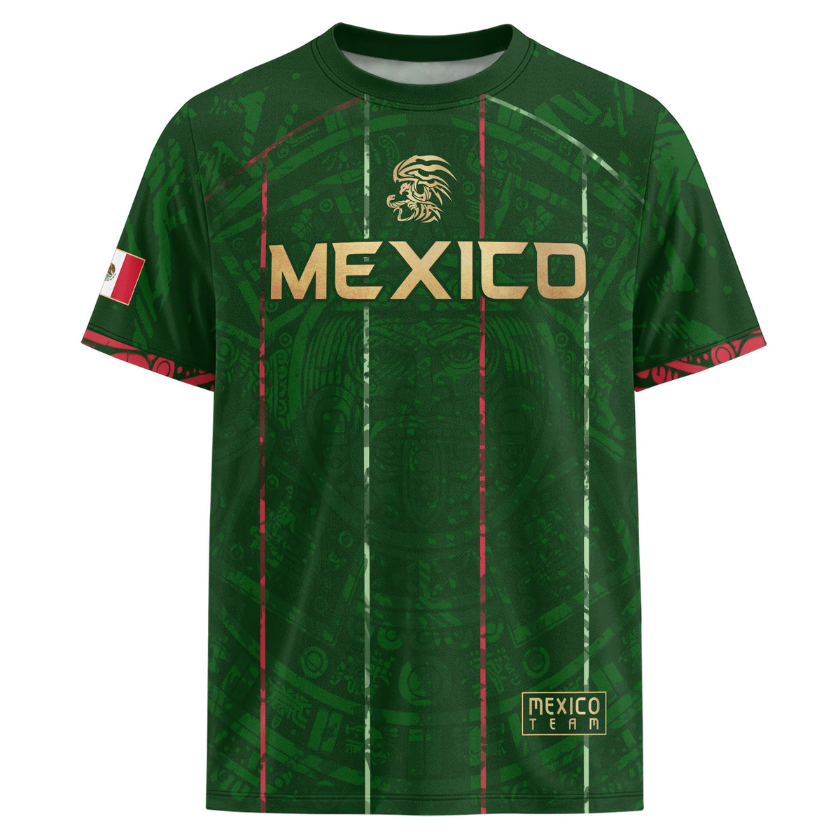 Camiseta de fútbol premium con emblema de águila azteca verde y dorado de México