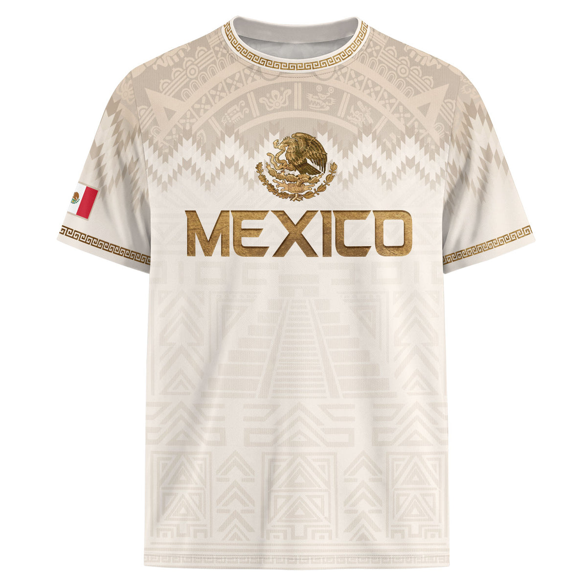 Camiseta de fútbol premium con emblema de águila azteca verde y dorado de México