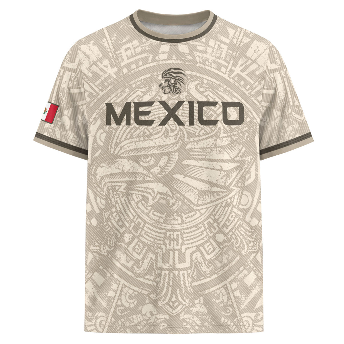 Camiseta de fútbol premium con emblema de águila azteca verde y dorado de México