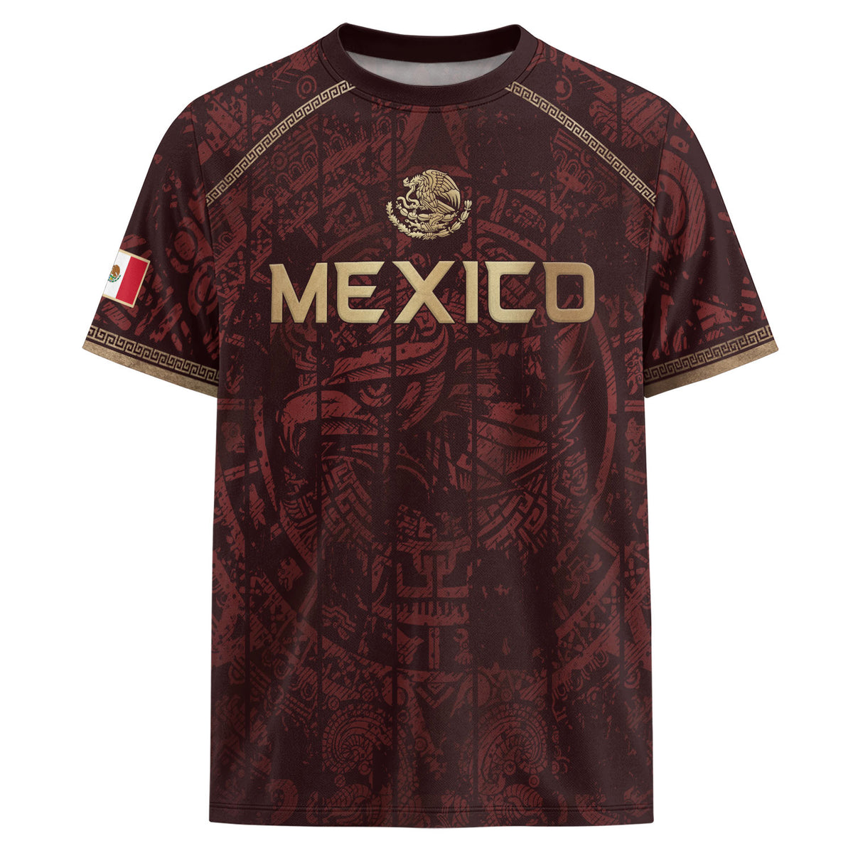 Camiseta de fútbol premium con emblema de águila azteca verde y dorado de México