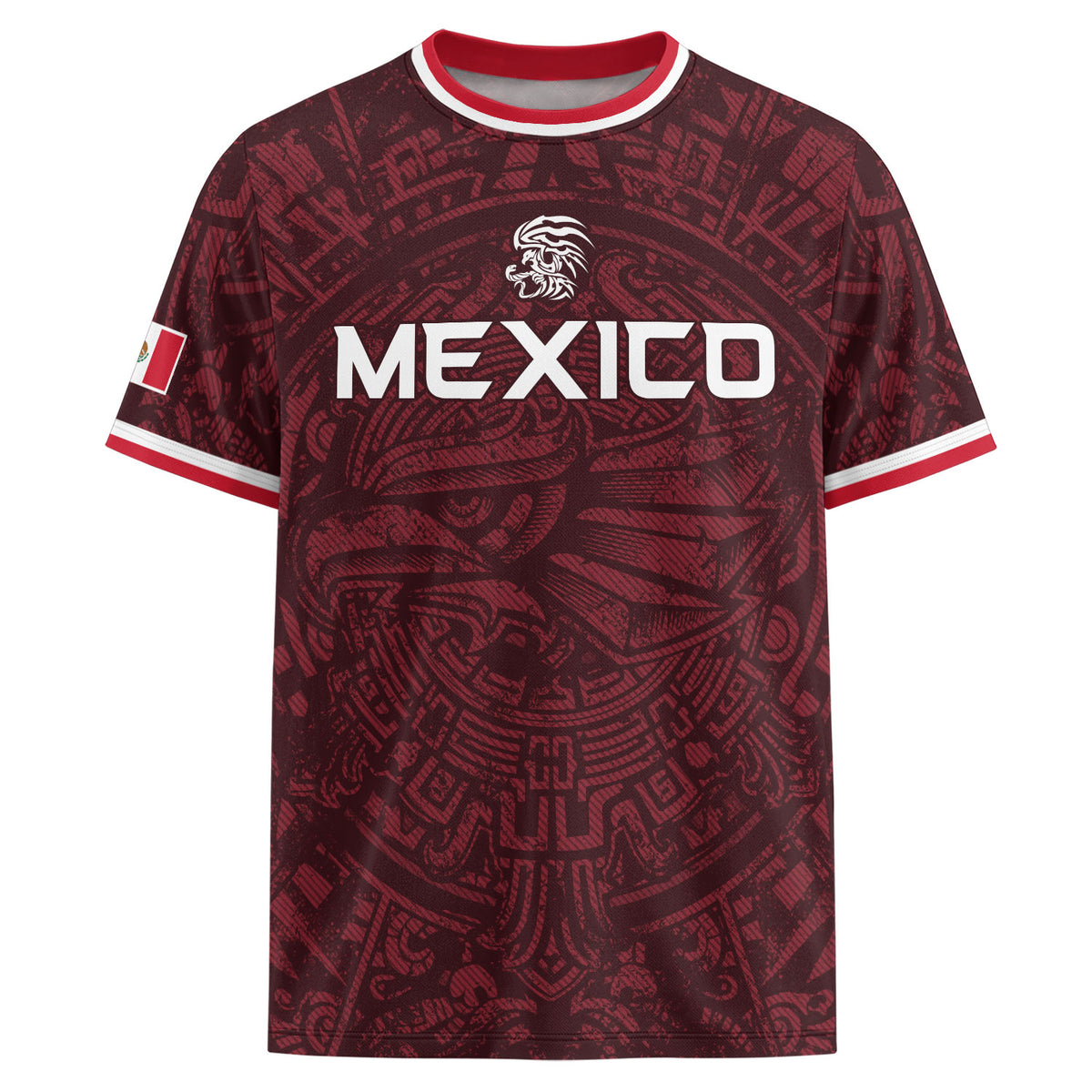 Camiseta de fútbol premium con emblema de águila azteca verde y dorado de México