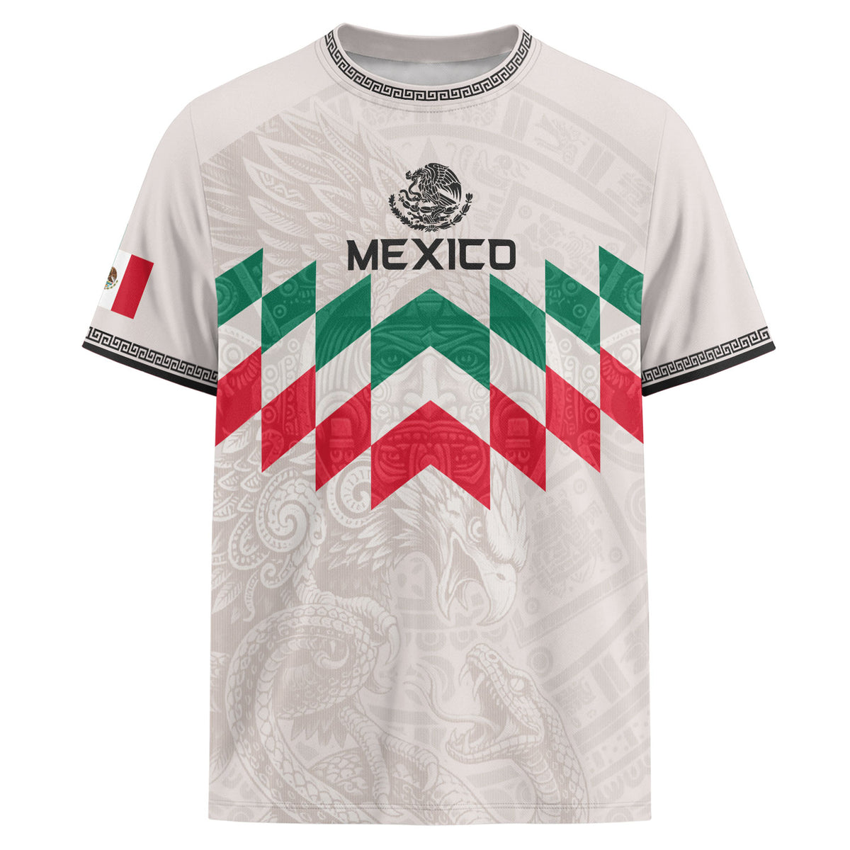 Camiseta de fútbol premium con emblema de águila azteca verde y dorado de México