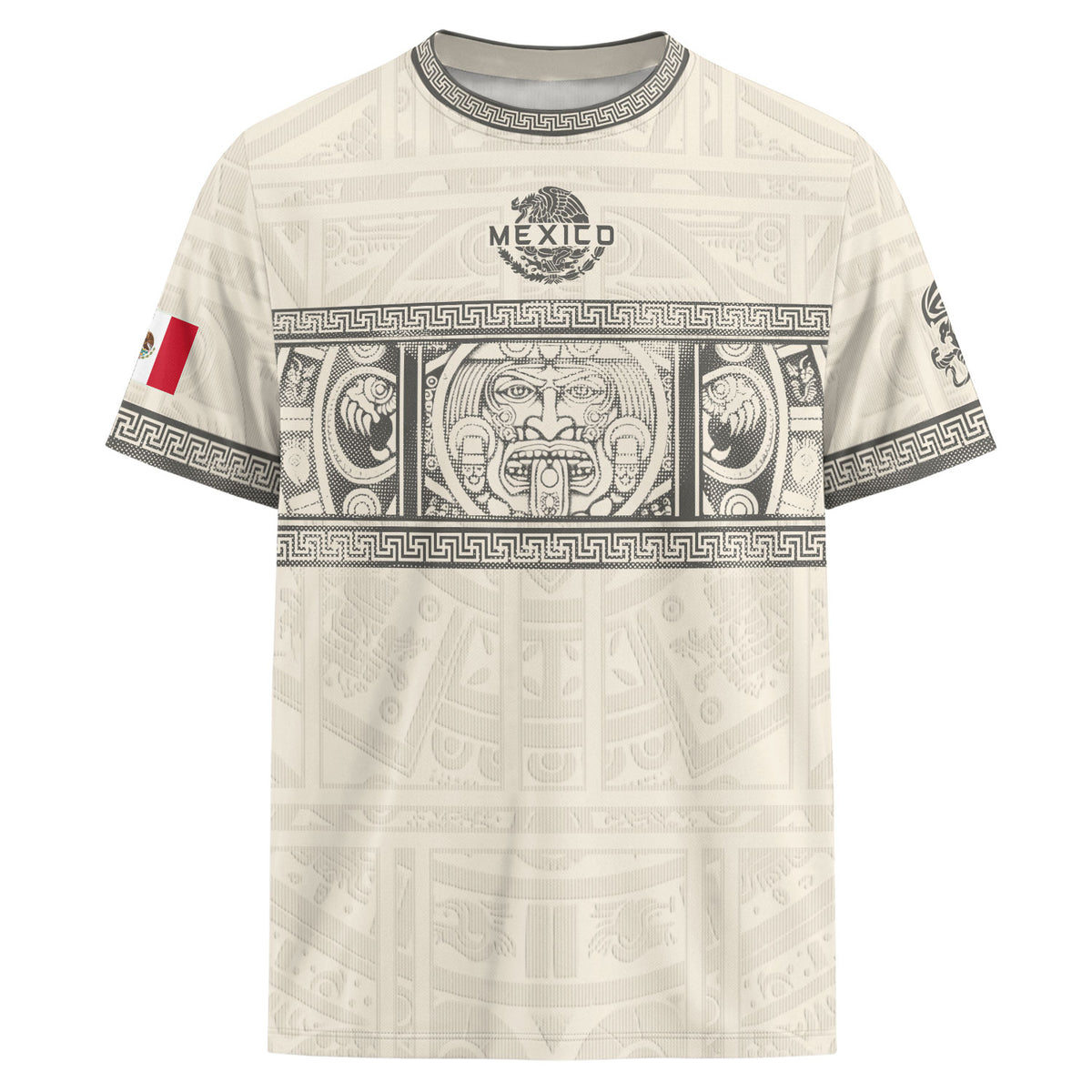 Beige Mexico Soccer Jersey Aztec Heritage Trim Mexican Football Shirt Men Women