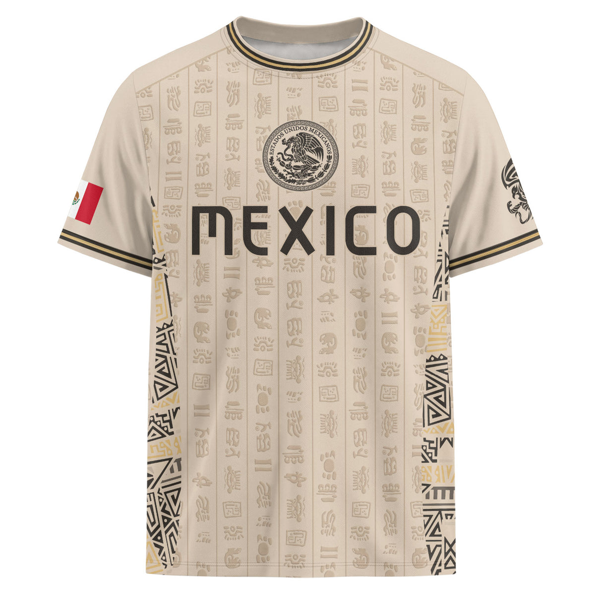 Beige Mexico Soccer Jersey Aztec Heritage Pattern Mexican Football Shirt Unisex