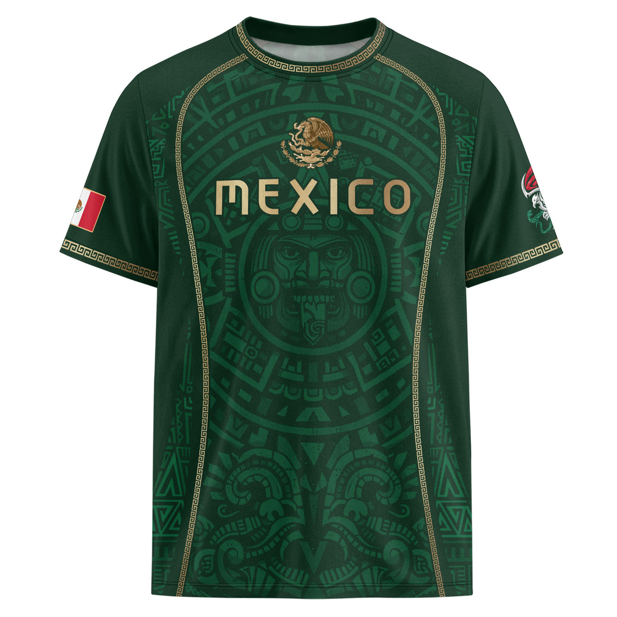 Green Mexico Soccer Jersey Aztec Sun Calendar Mexican Football Shirt for Fans