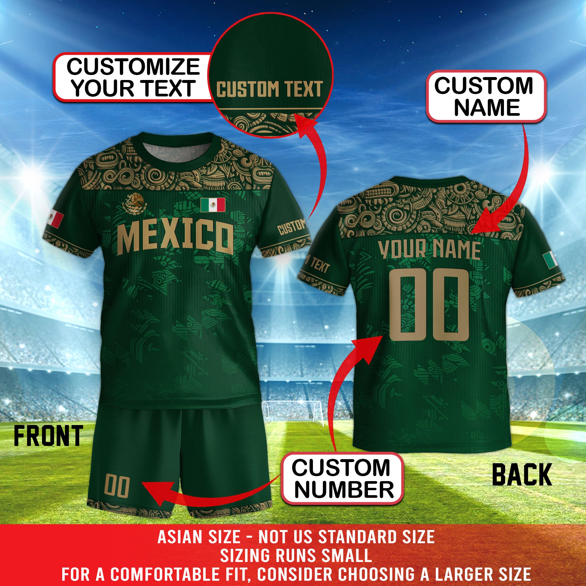 Custom Mexico Kids Soccer Jersey – Green Aztec Eagle Edition