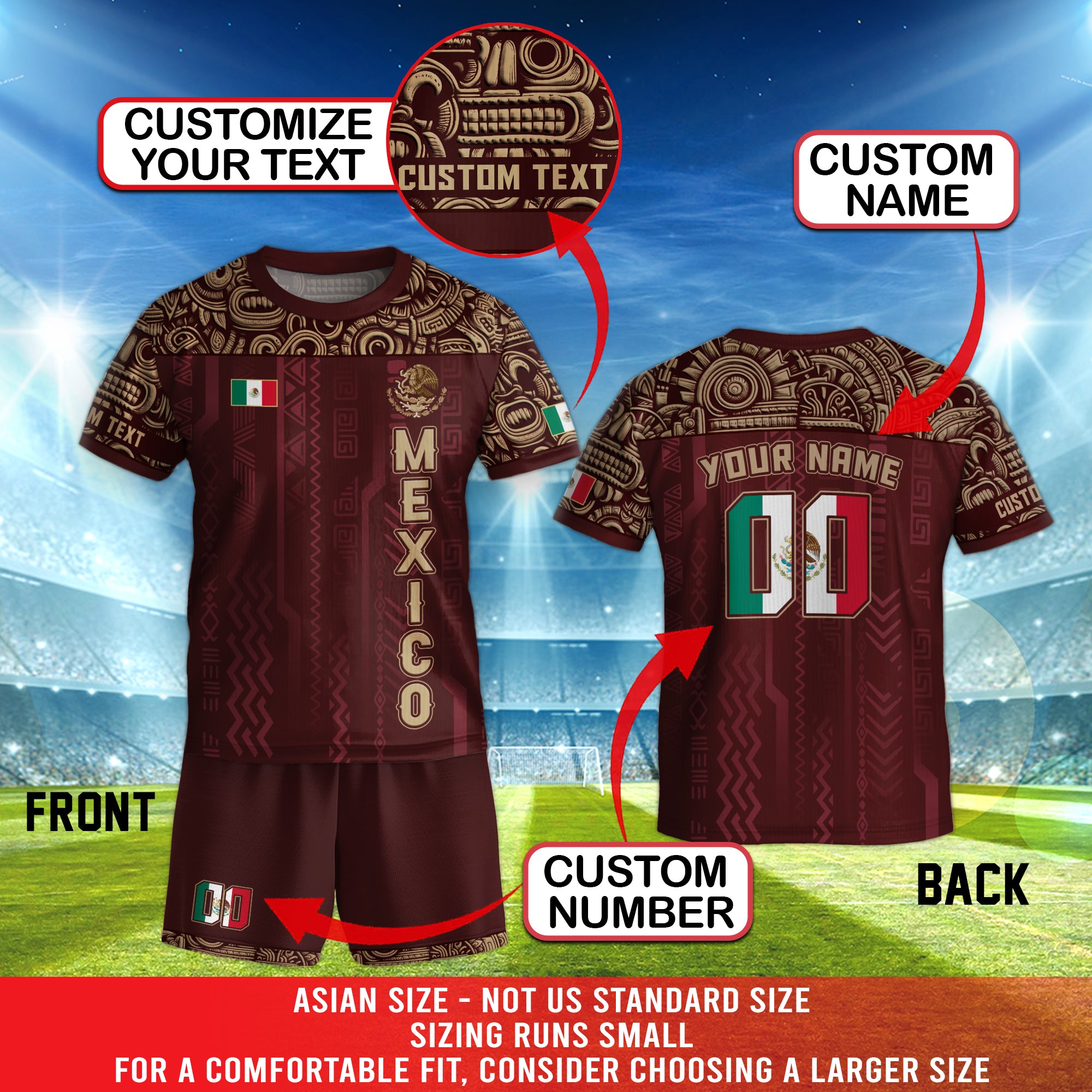 Custom Mexico Kids Soccer Jersey – Red Aztec Warrior Style