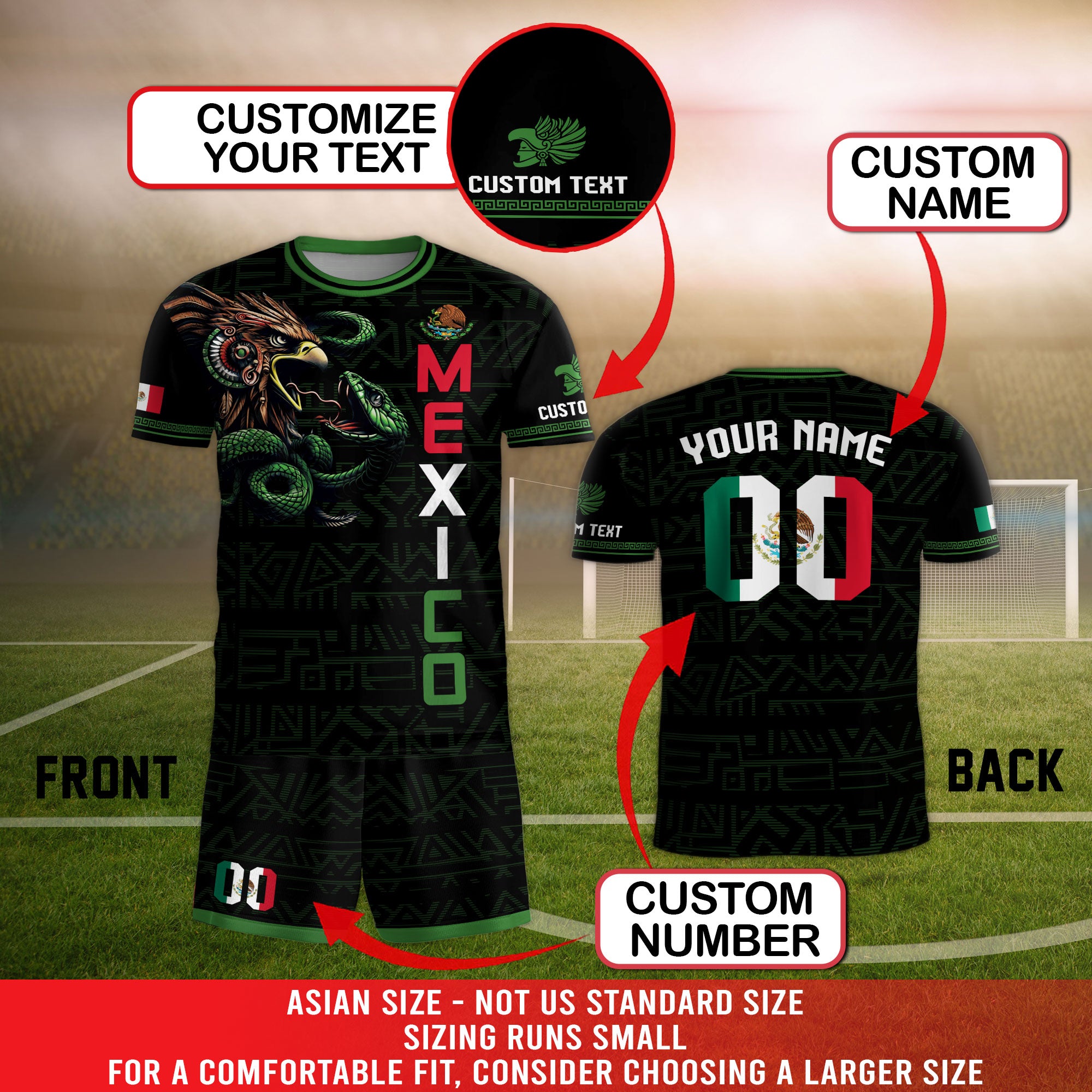 Custom Mexico Black Eagle and Snake Soccer Jersey