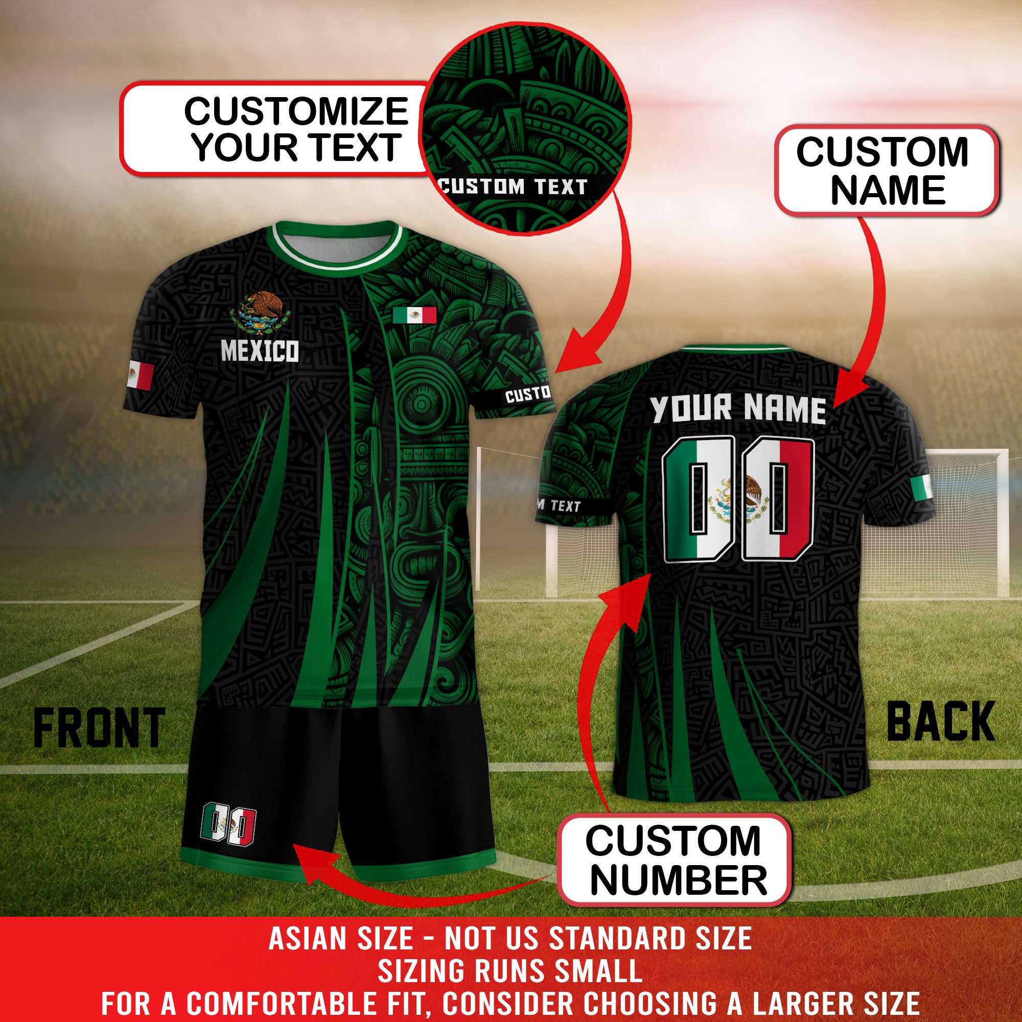 Custom Mexico Aztec Green Stripes Soccer Jersey