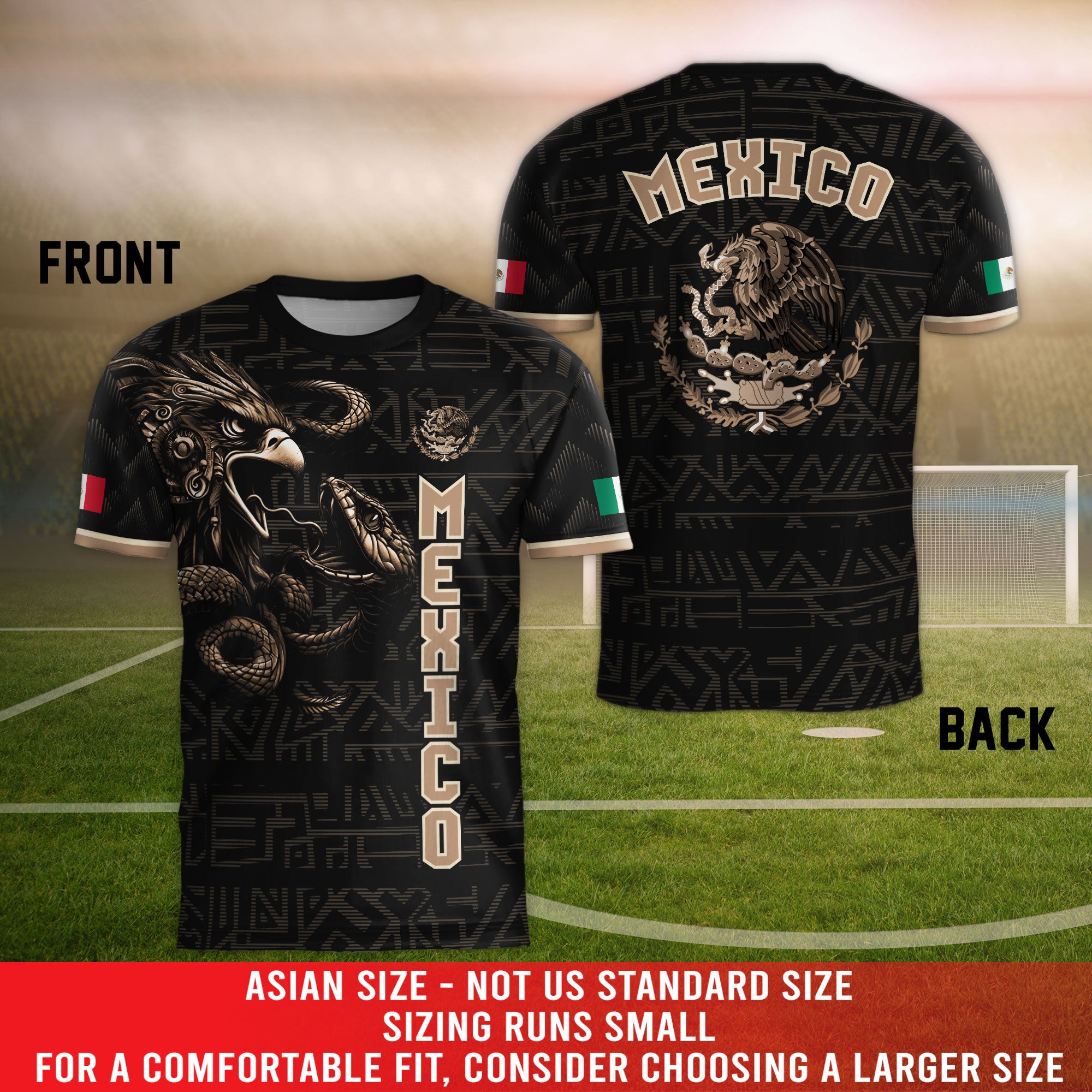 Mexico Soccer Jersey Black Gold Eagle Serpent Design