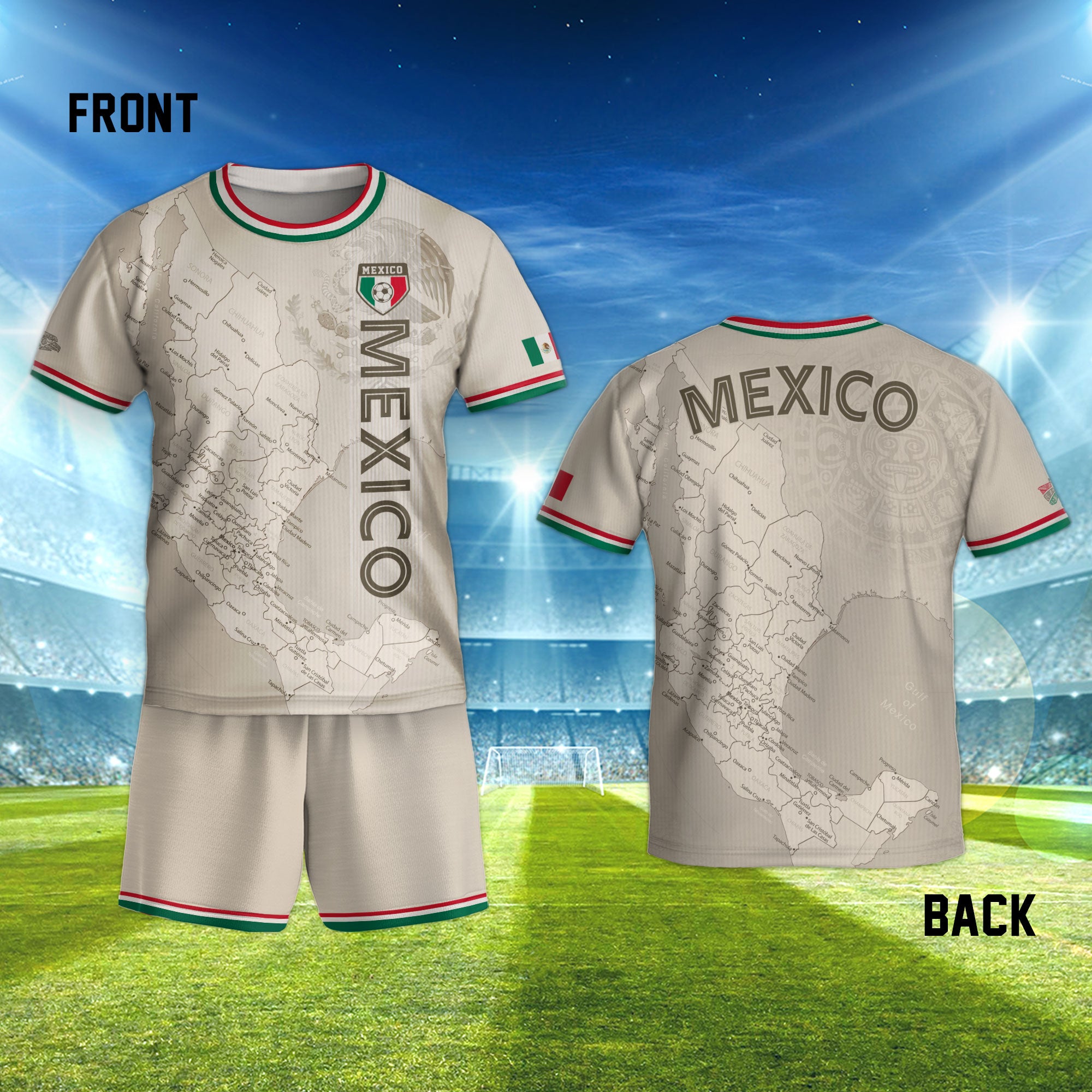 Mexico Soccer Jersey for Kids Beige Map Aztec Design