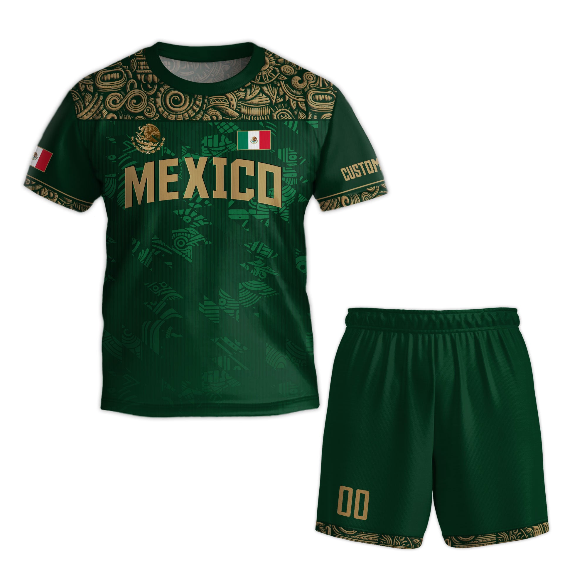 Custom Mexico Kids Soccer Jersey – Green Aztec Eagle Edition