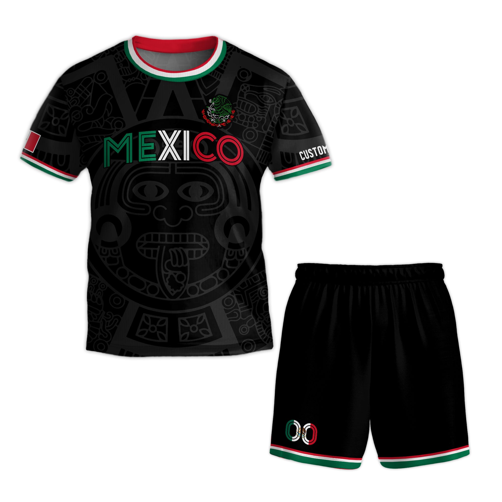 Custom Mexico Kids Soccer Jersey Black Heritage Pattern