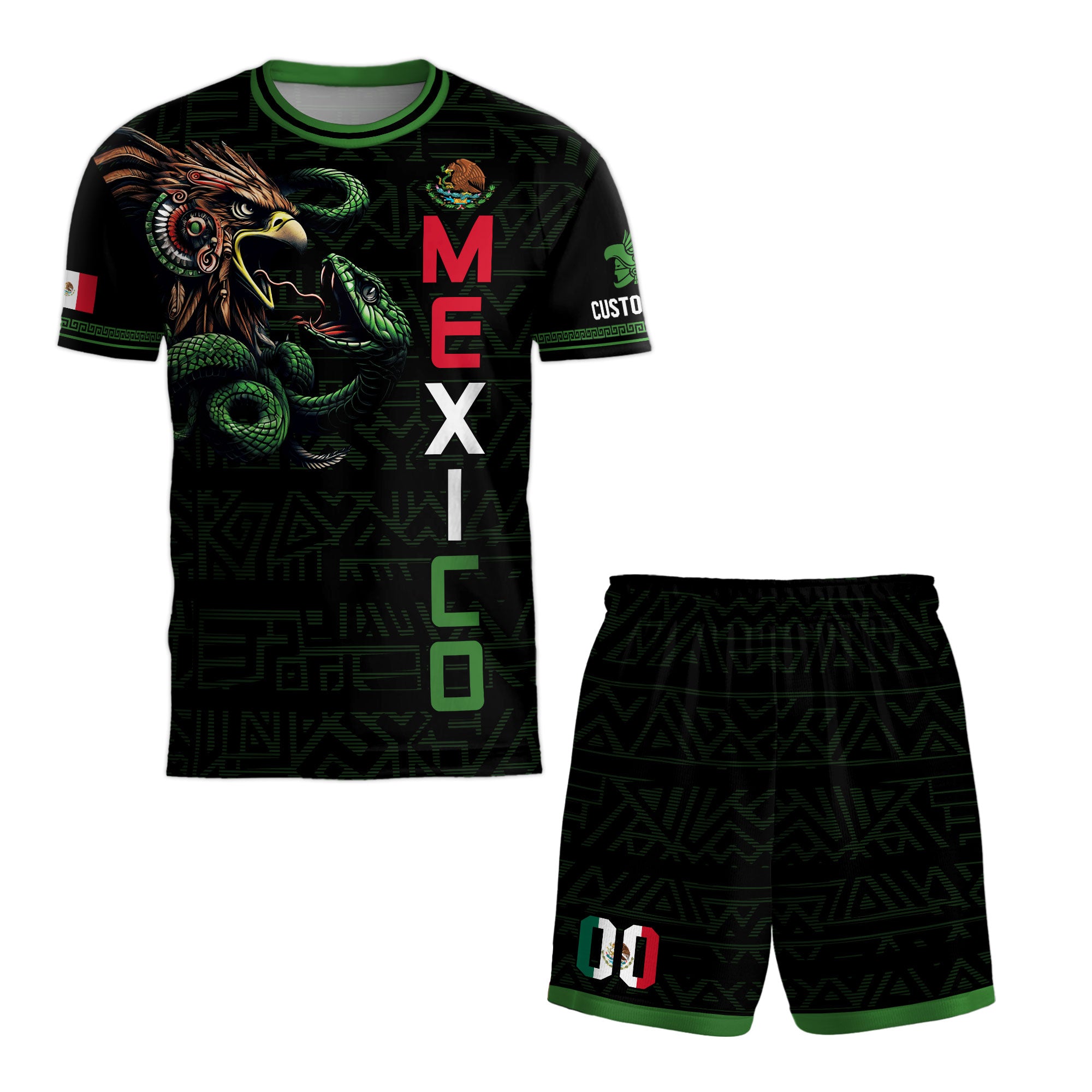 Custom Mexico Black Eagle and Snake Soccer Jersey