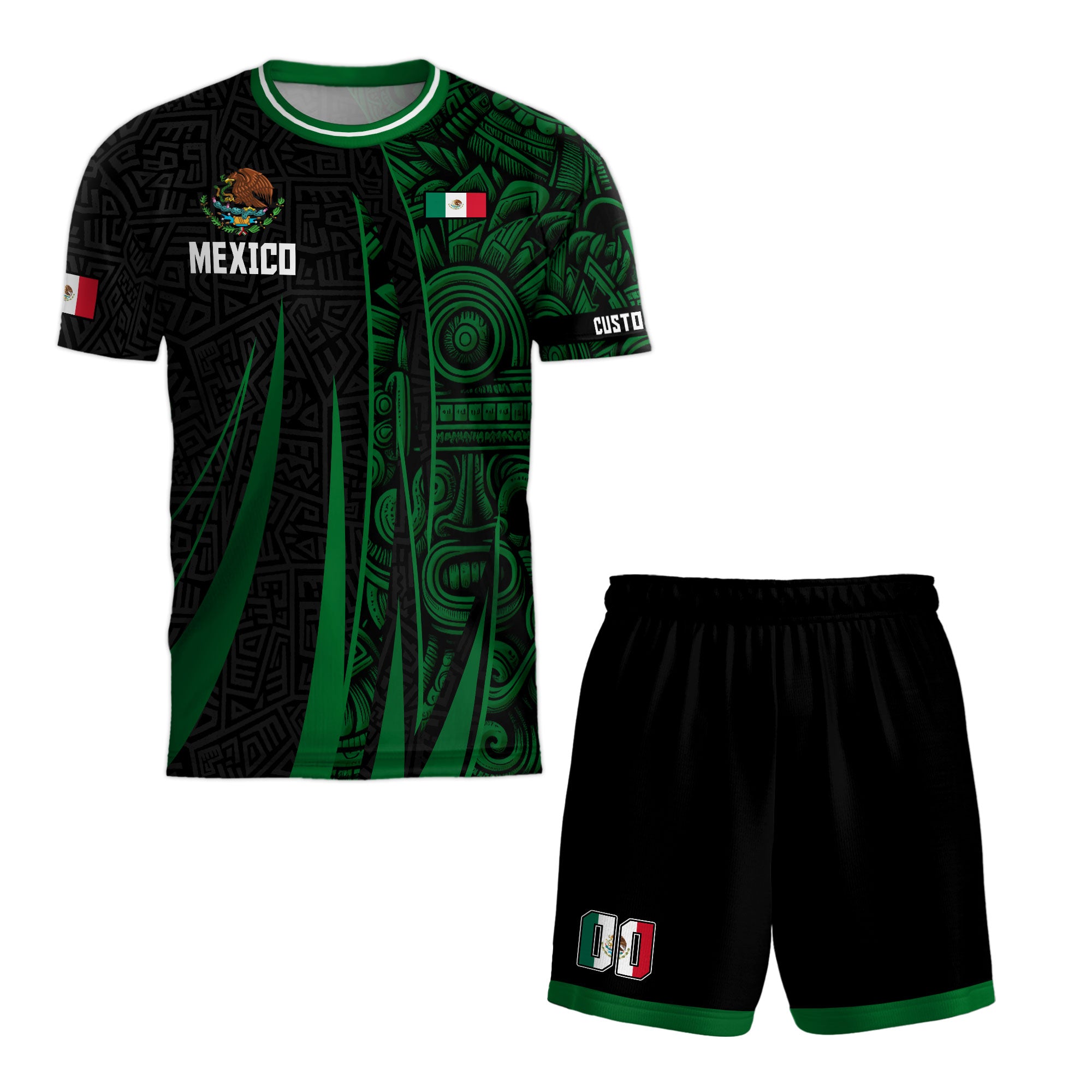 Custom Mexico Aztec Green Stripes Soccer Jersey