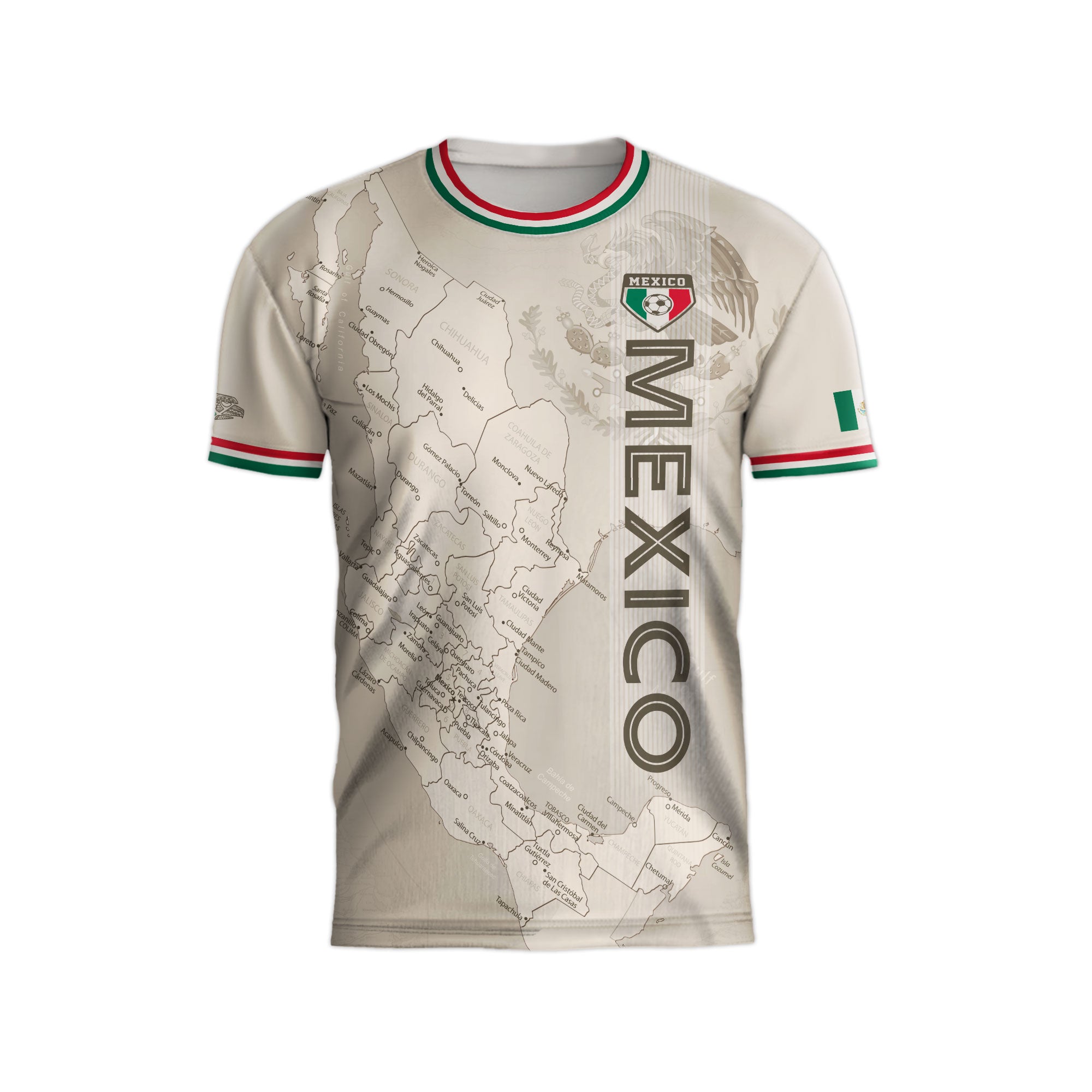 Beige Mexico Soccer Jersey with Map Inspired Design