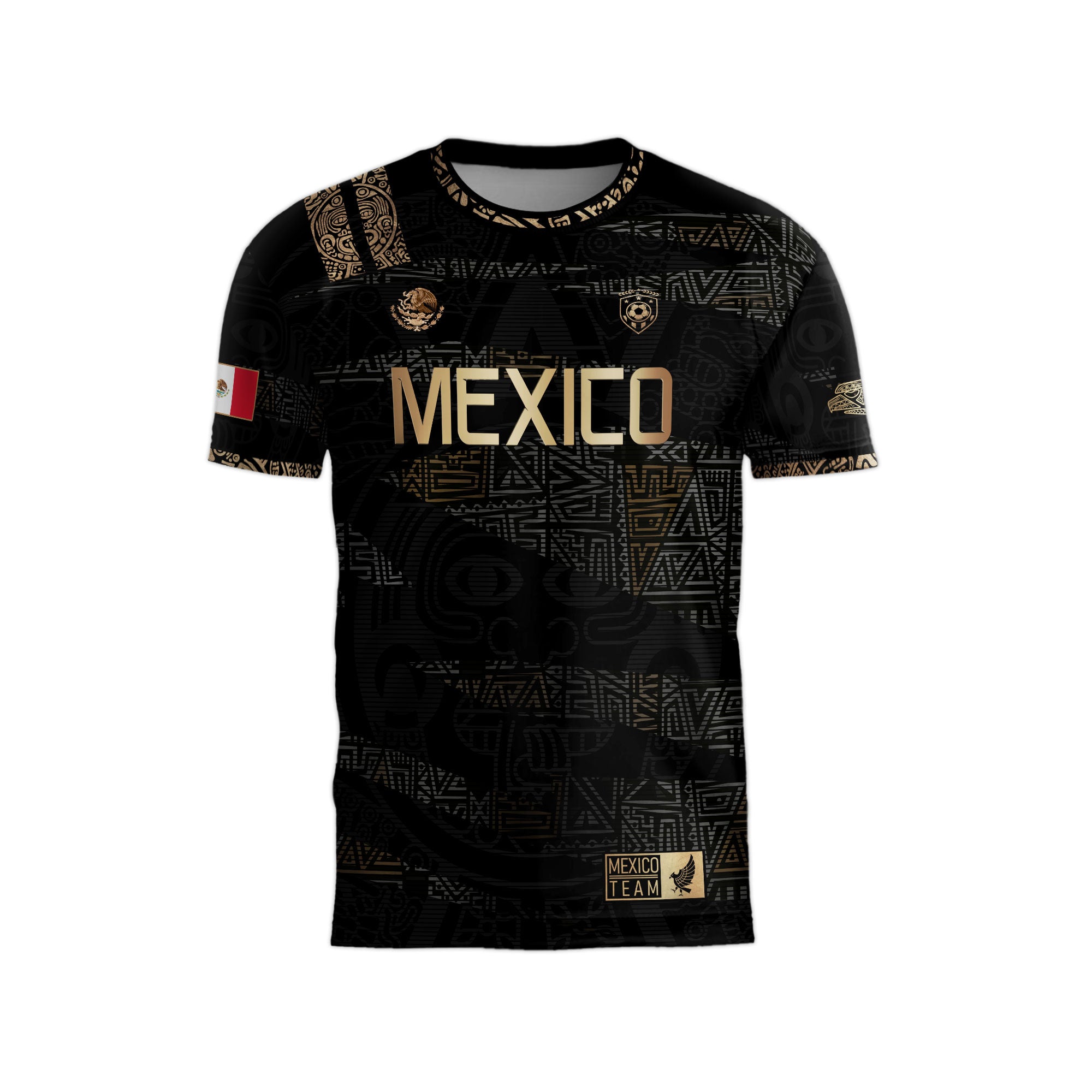 Mexico Black Gold Aztec Pattern Soccer Jersey