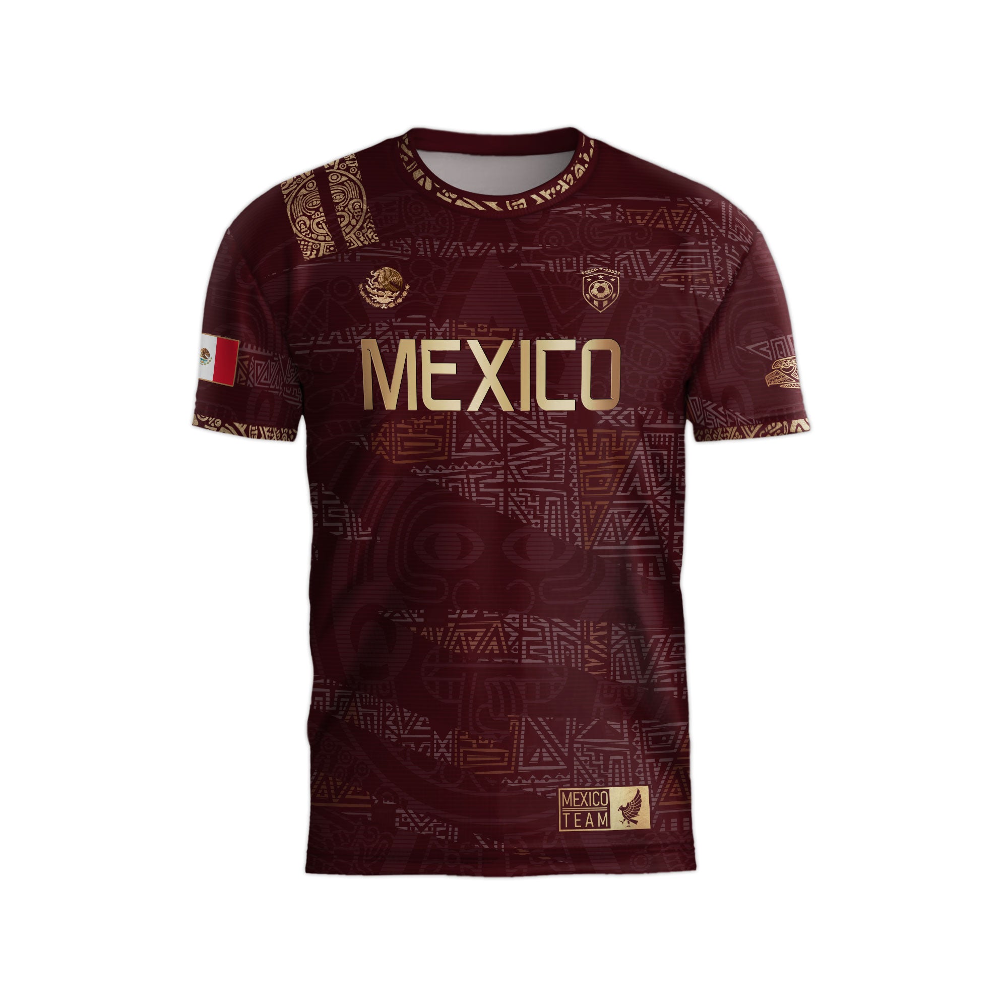 Aztec Heritage Mexico Soccer Jersey in Burgundy Gold with Eagle Crest
