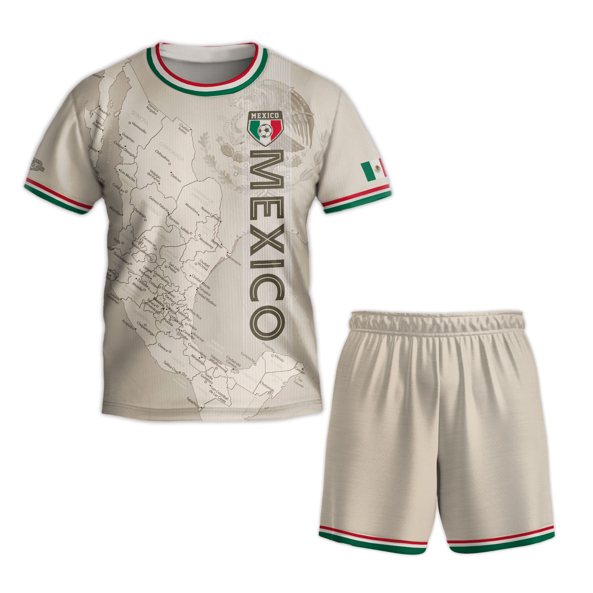 Mexico Soccer Jersey for Kids Beige Map Aztec Design