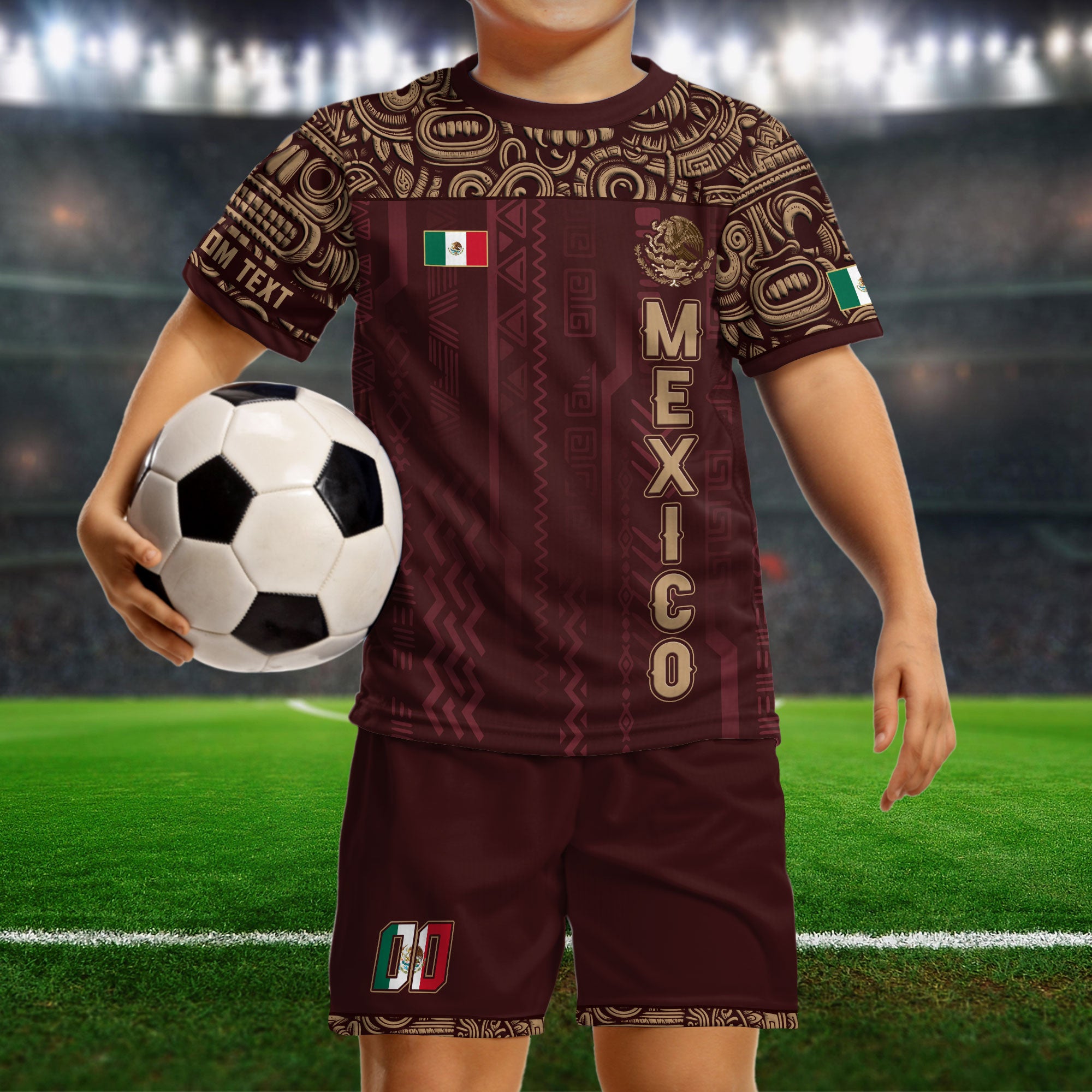 Custom Mexico Kids Soccer Jersey – Red Aztec Warrior Style