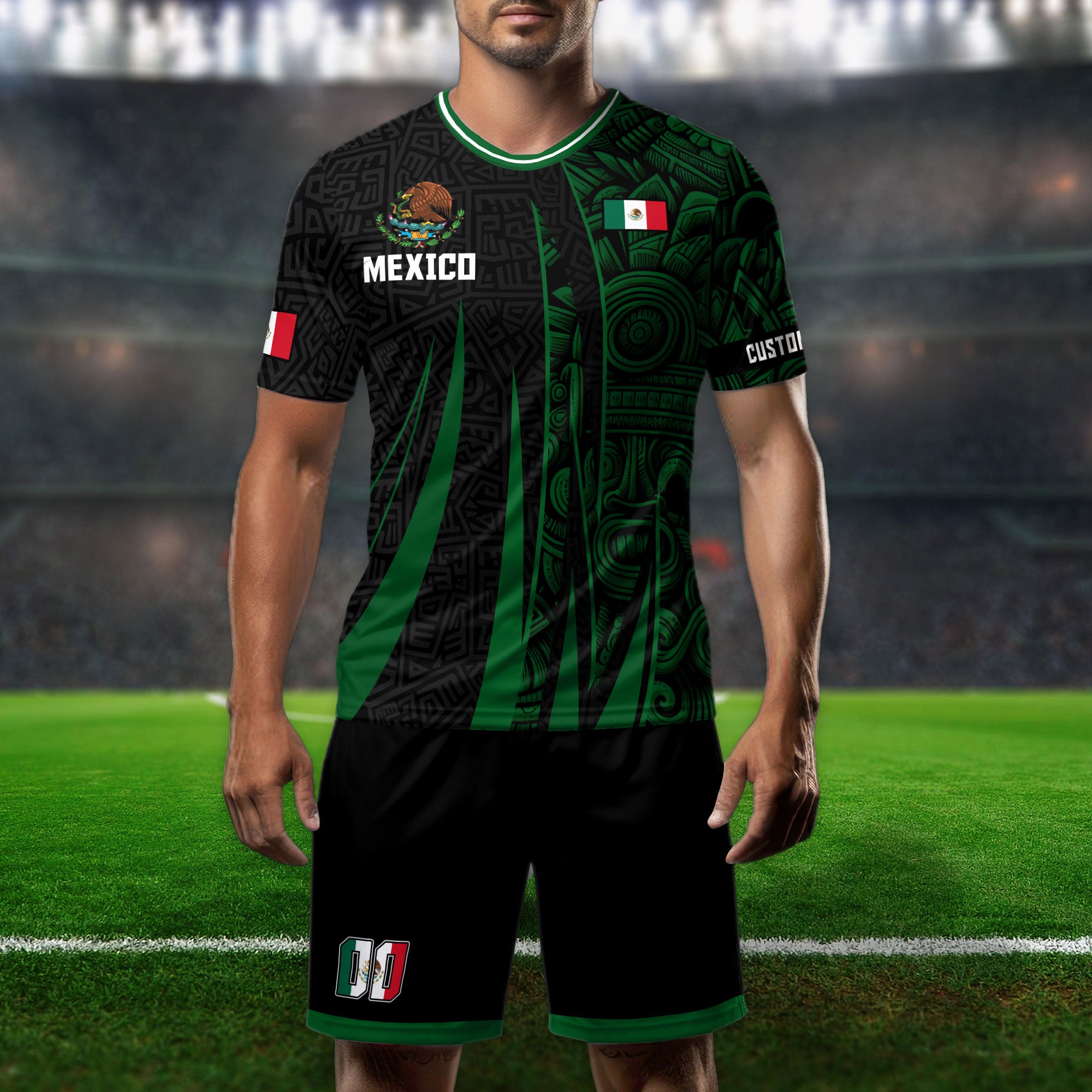 Custom Mexico Aztec Green Stripes Soccer Jersey