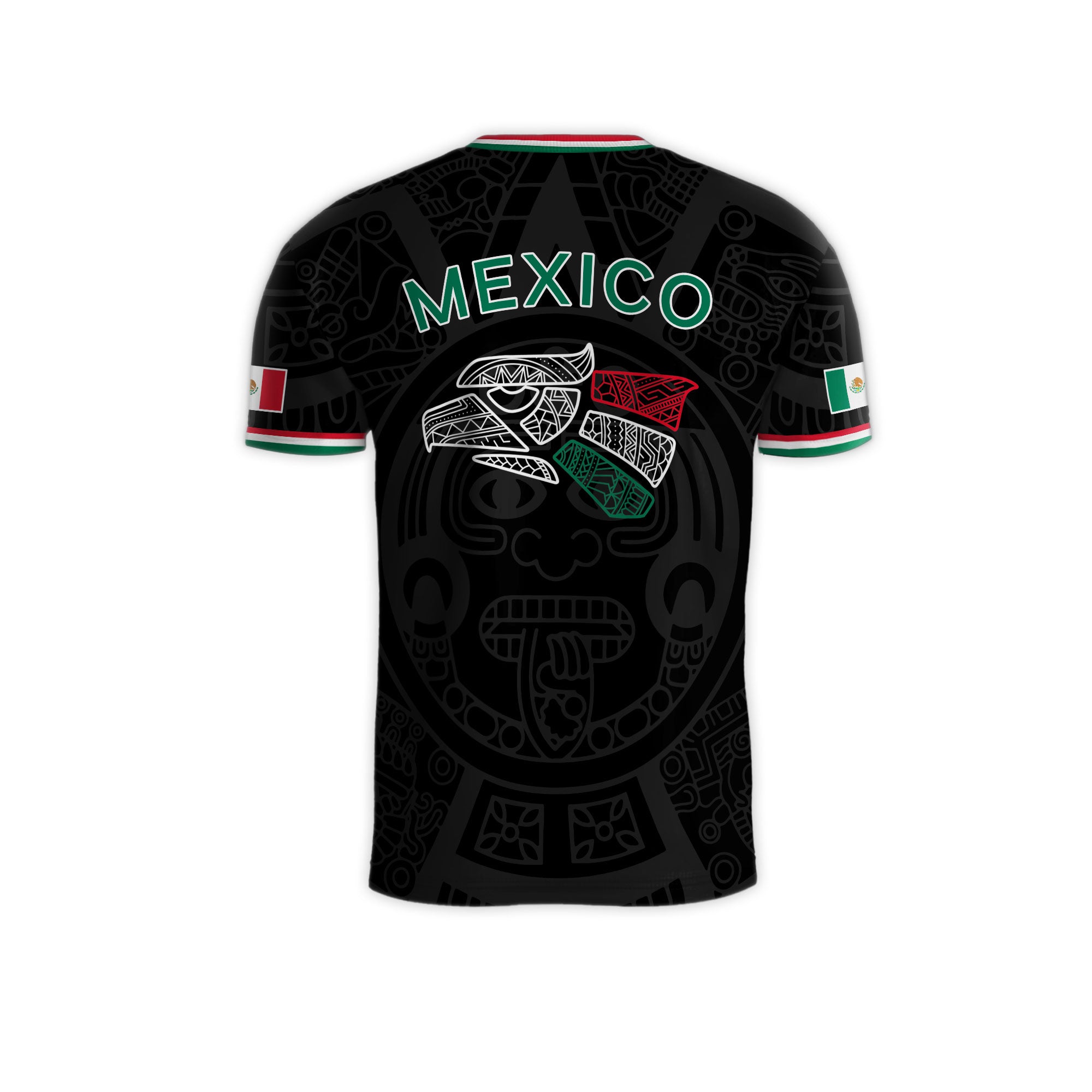Soccer Jersey Mexico Black Aztec Pattern with Tricolor Accents