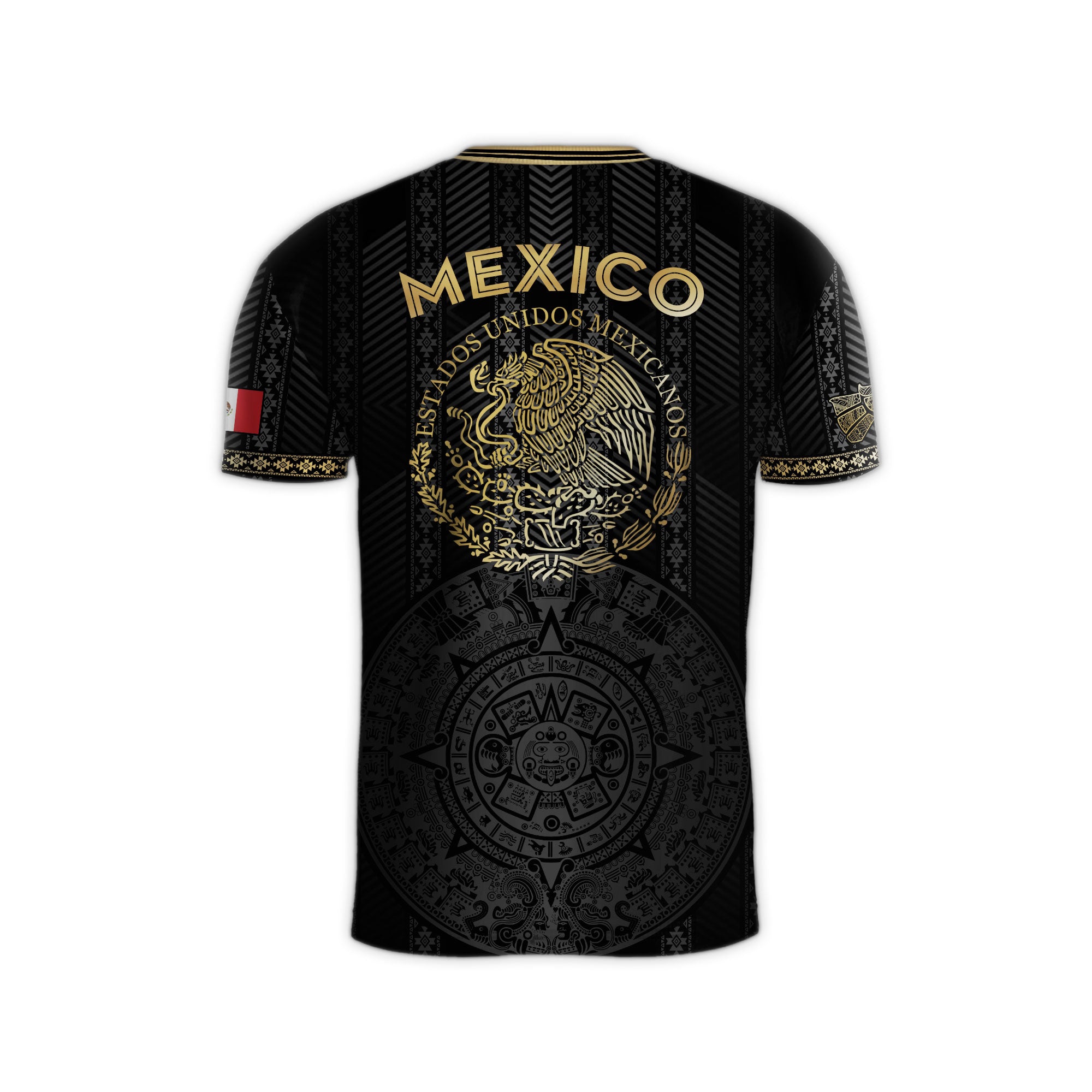 Mexico Soccer Jersey Black Gold Aztec Calendar Design