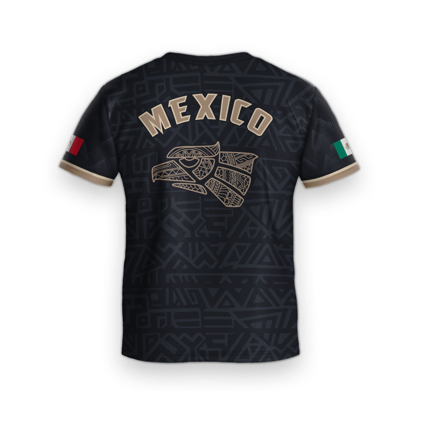 Mexico Kids Soccer Jersey Black Gold Aztec Eagle Serpent Design