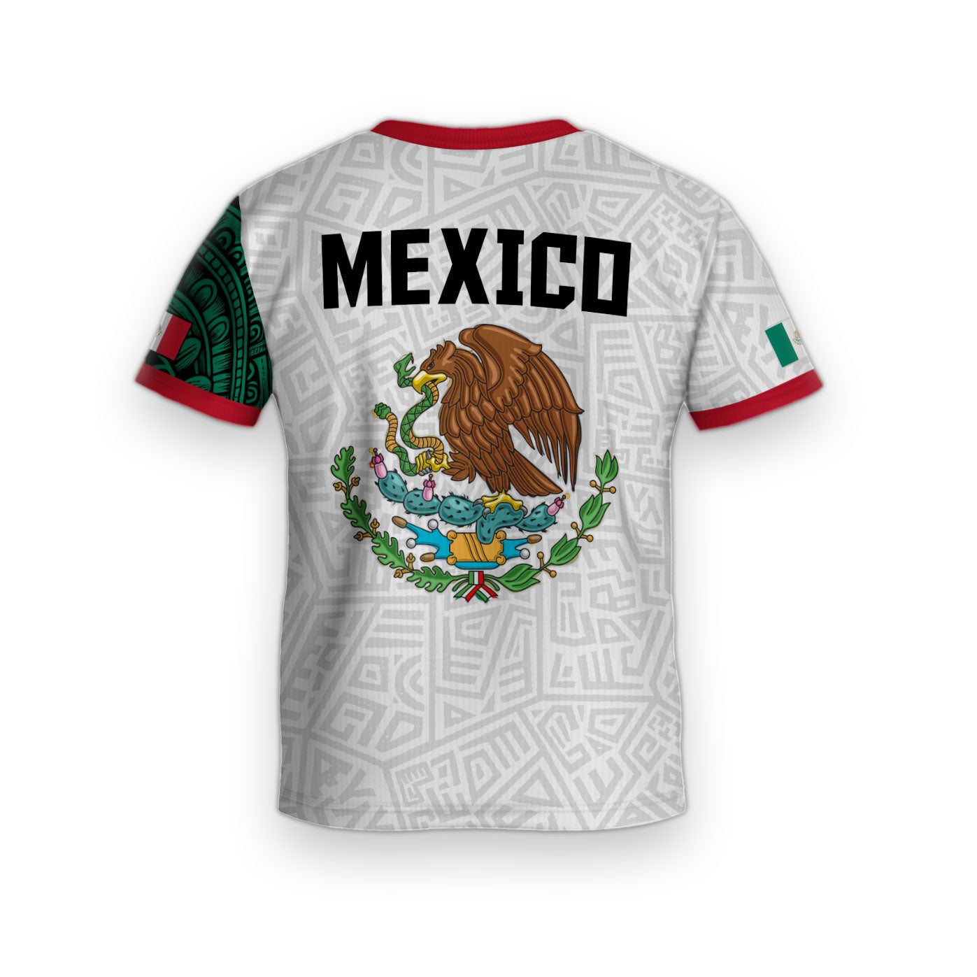 Mexico Kids Soccer Jersey White Green Aztec Eagle Design