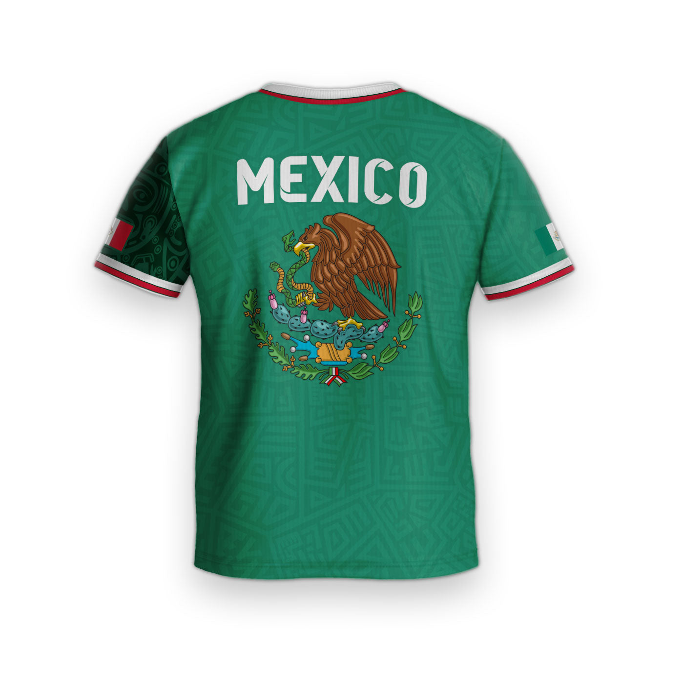 Mexico Kids Green Aztec Pattern Crest Design Soccer Jersey