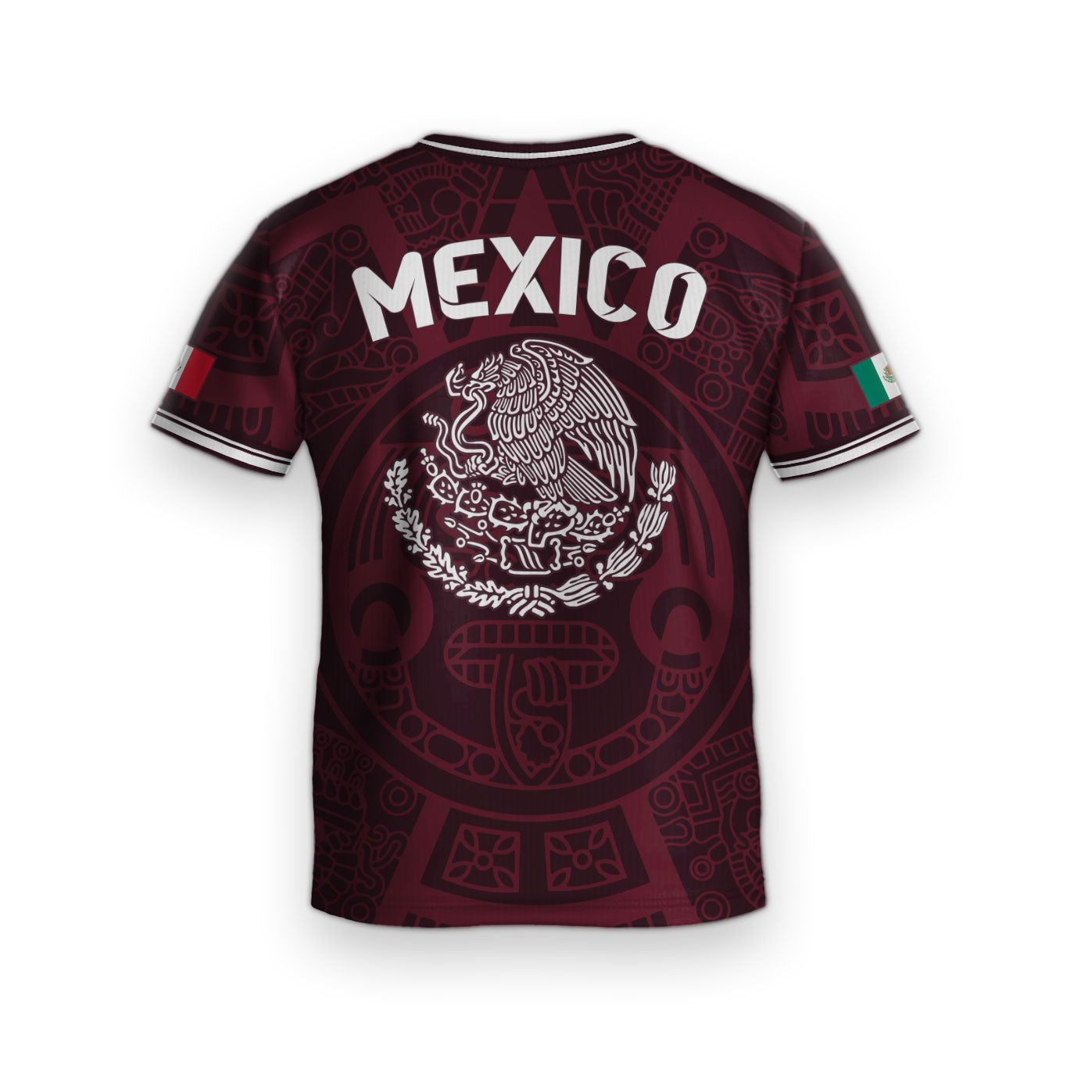 Mexico Kids Burgundy Aztec Pattern Crest Design Soccer Jersey