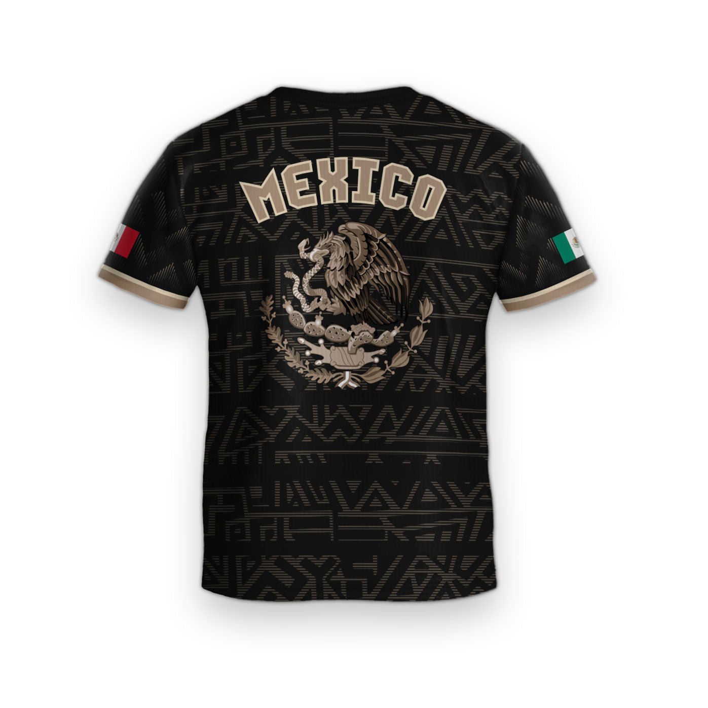 Mexico Kids Black Gold Aztec Eagle Serpent Design Soccer Jersey